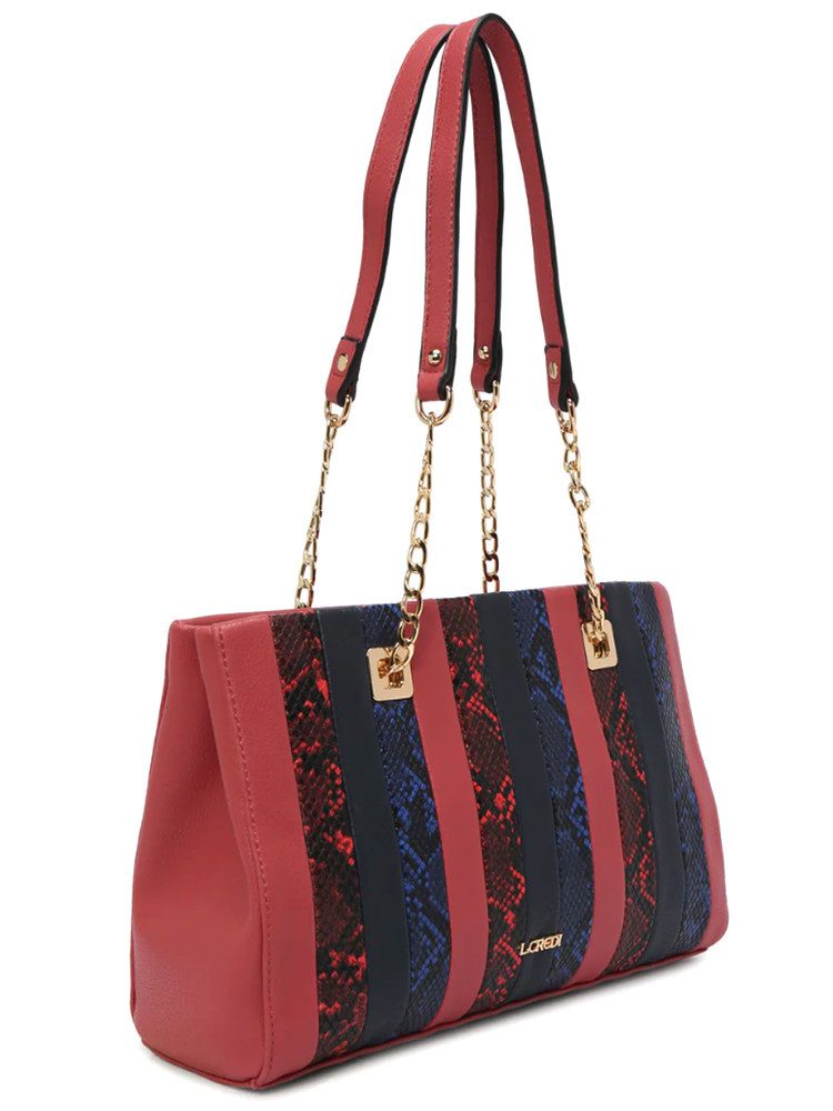 L. CREDI Shopper L.CREDI-Damen-Shopper Bag Henkeltasche LEONORA Fb. Blau/Ro günstig online kaufen