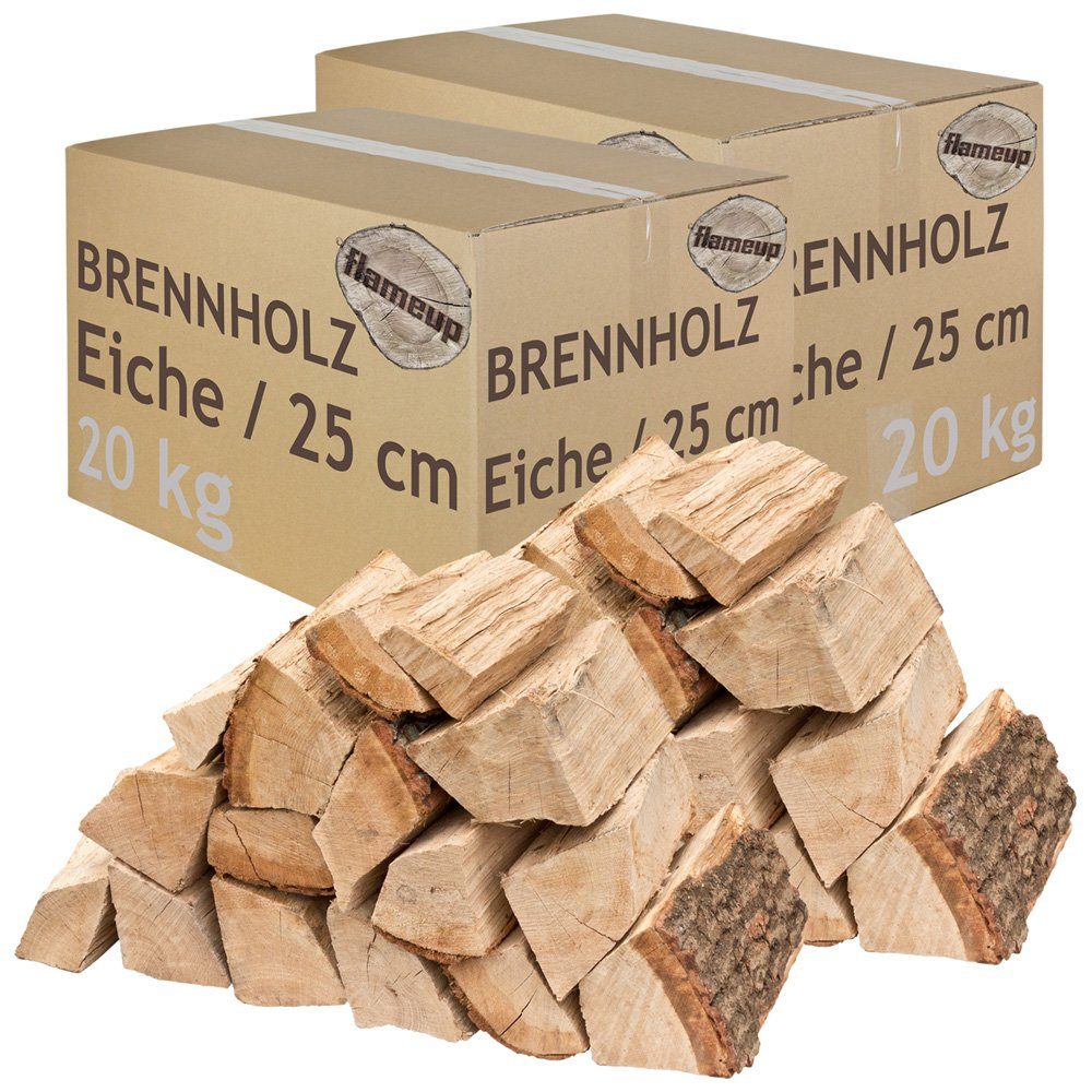 Flameup Kaminholz Brennholz Kaminholz Holz Eiche 40 kg Ofen Kamin Kaminofen Grill 25 cm, 40 kg