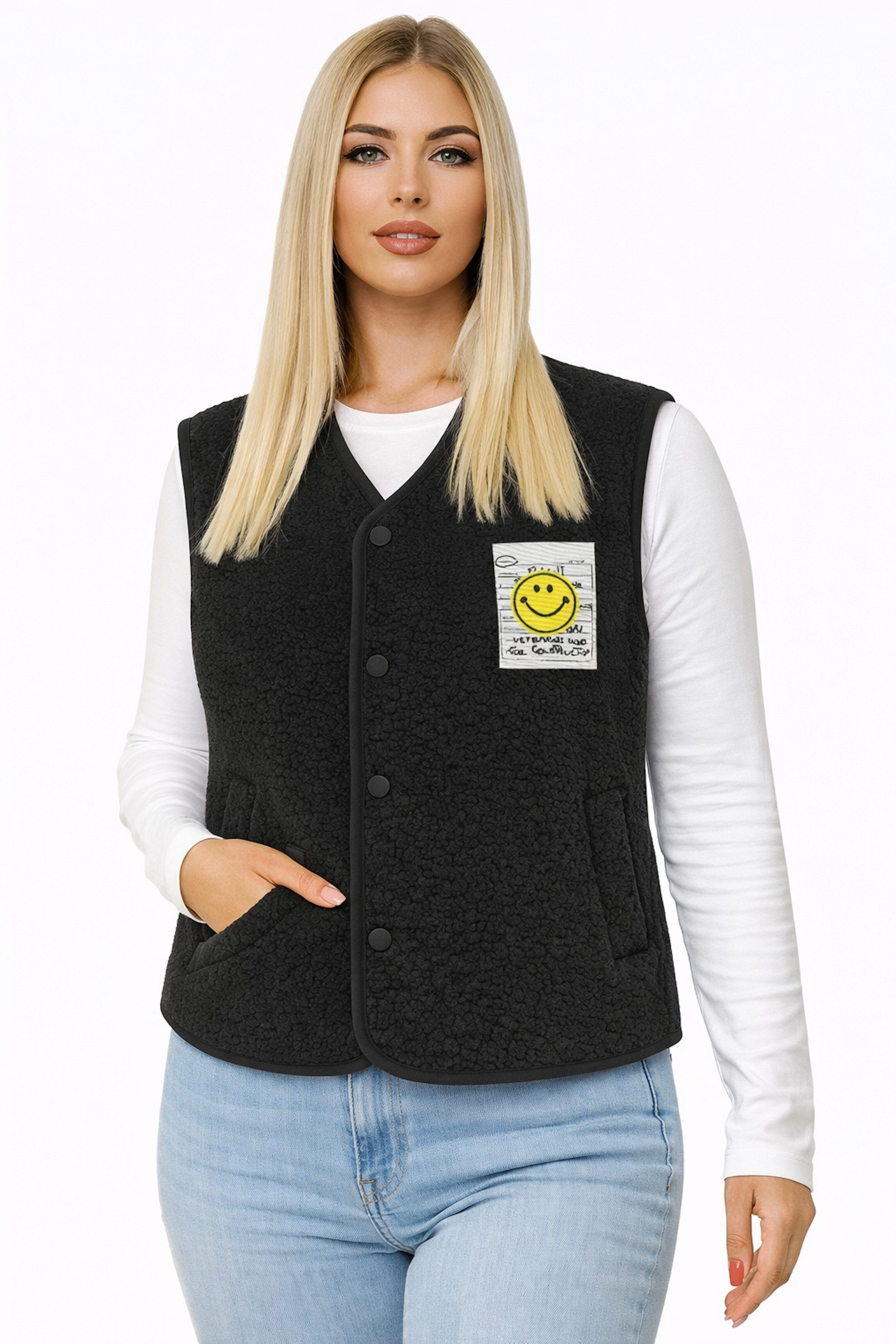 Worldclassca Fellimitatweste Worldclassca Teddy Weste Smiley Kuschelig Kurz Herbst Winter Ärmellos Neue Kollektion - Stilvolle und gemütliche Mode für Damen