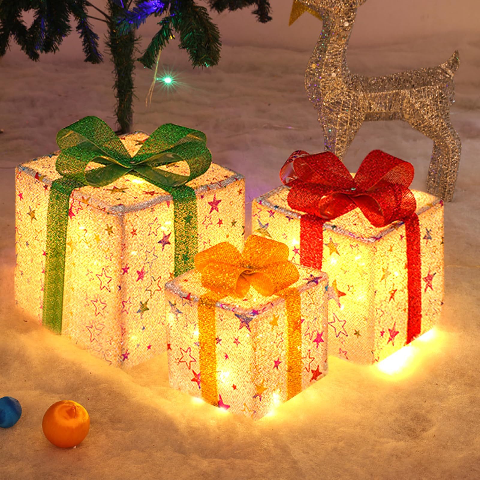 Jibenhome LED Dekolicht Weihnachtenbox LED Beleuchtete Geschenkbox 3er Set, günstig online kaufen