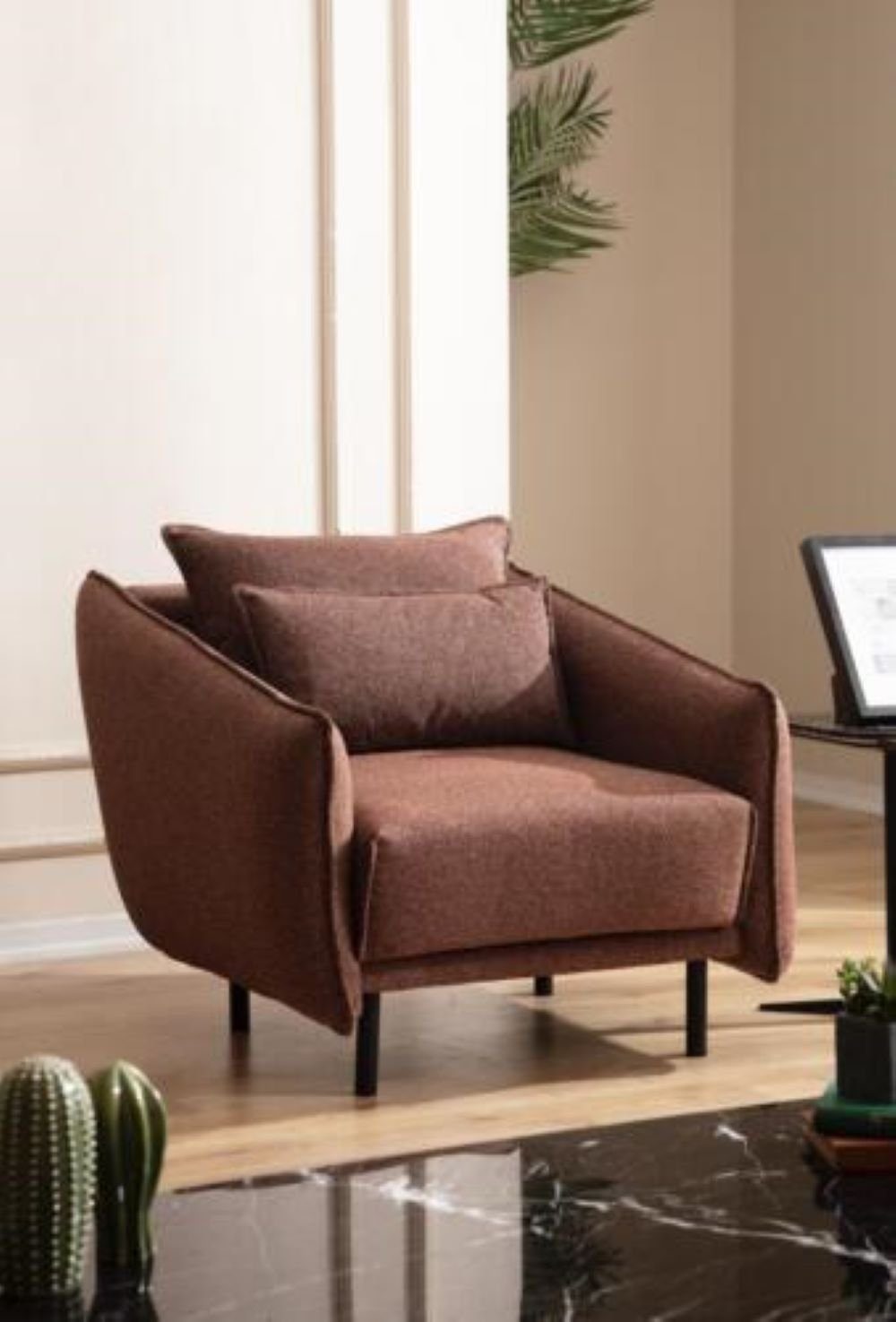 JVmoebel Sessel Sessel Einsitzer 1 Sitz Stoff Stuhl Wohnzimmer Möbel Textil braun, Made in Europa