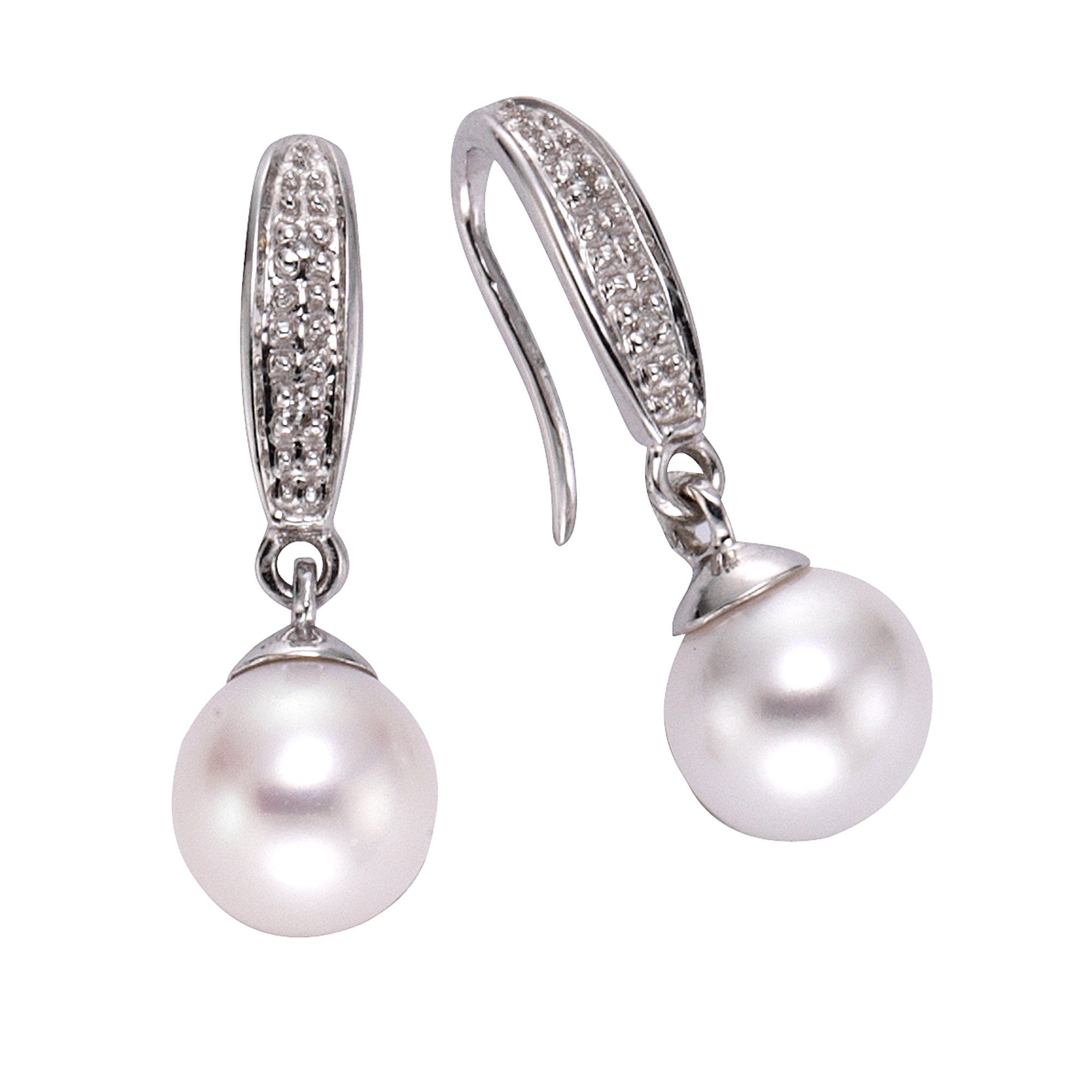 Diamonds by Ellen K. Paar Ohrhänger Gold 333 mit weißen Perlen und Diamante günstig online kaufen