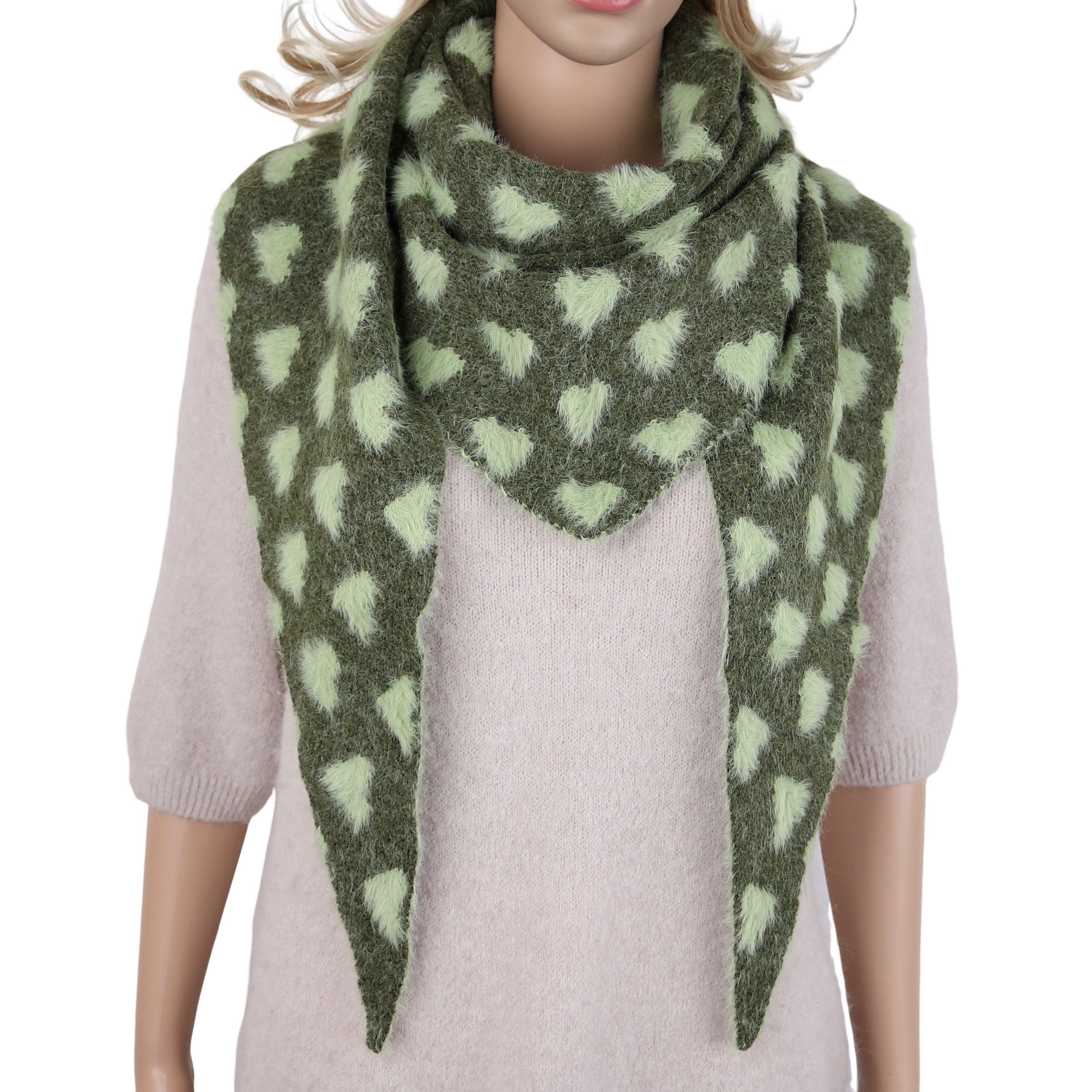 MIRROSI Dreieckstuch Damen Dreieckschal 65x190 cm, mit flauschigen Herzen, (Neue Kollektion Herbst/Winter 2026), 70% Viskose & 30% Wolle, Herbst Winter Schal