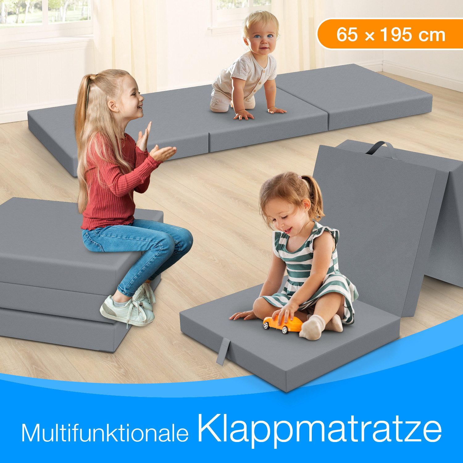 Klappmatratze Faltbare Kinder- & Erwachsenen-Reisematratze für Camping und Reisen, ELONEO, 9 cm hoch, verschied. Motive, inkl. Griff & Halteband
