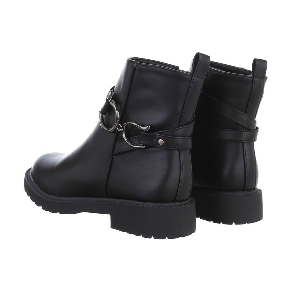 Blockabsatz Damen Freizeit Stiefeletten in Ital-Design Stiefelette Schwarz Flache