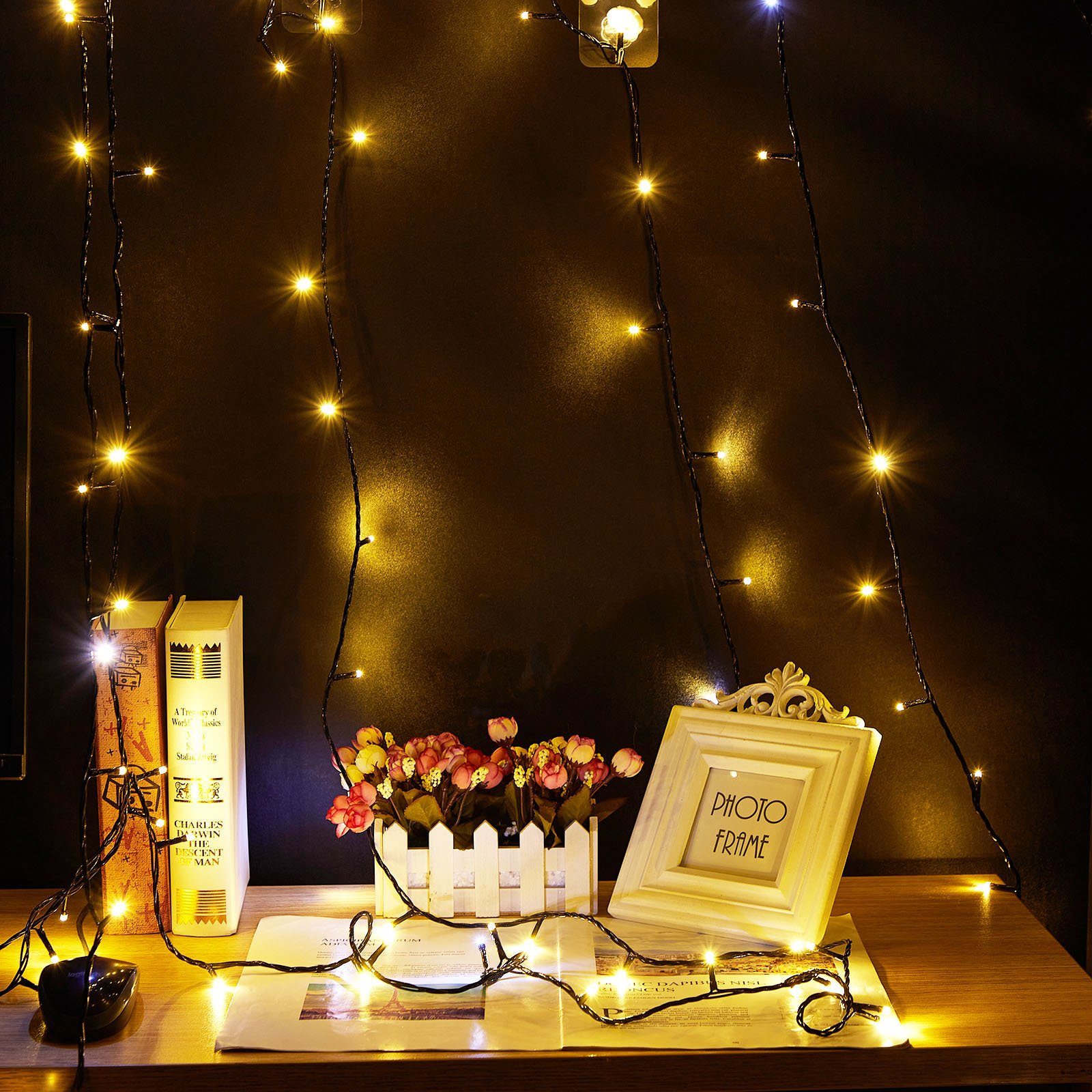 156-flammig LED-Baummantel Lichterkette Weihnachten Baum, 20m for Rosnek Party LED Garten Innen Warmweiß Außen