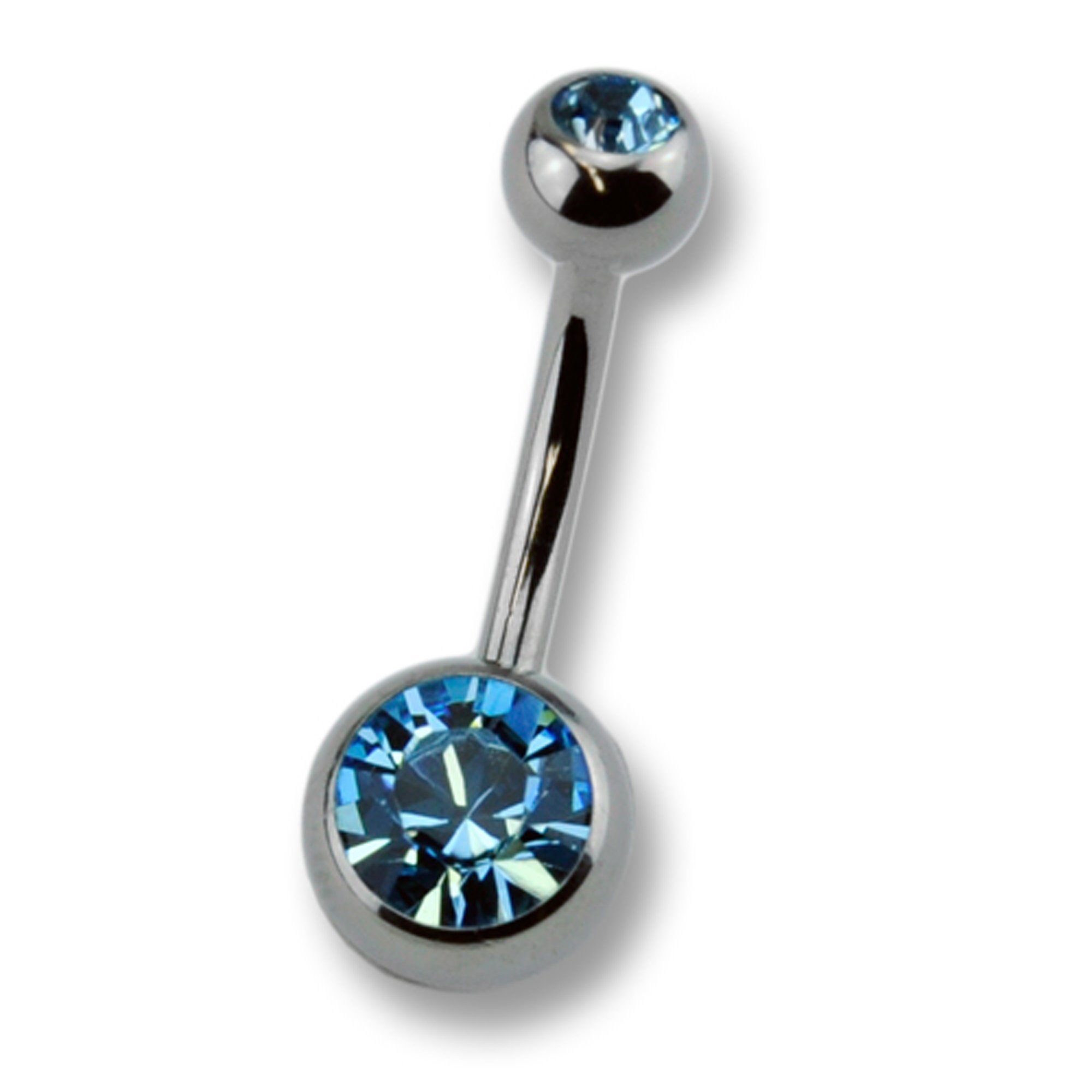 Zeeme Bauchnabelpiercing Titan silberfarben Kristall dunkelblau | Bauchnabelpiercings