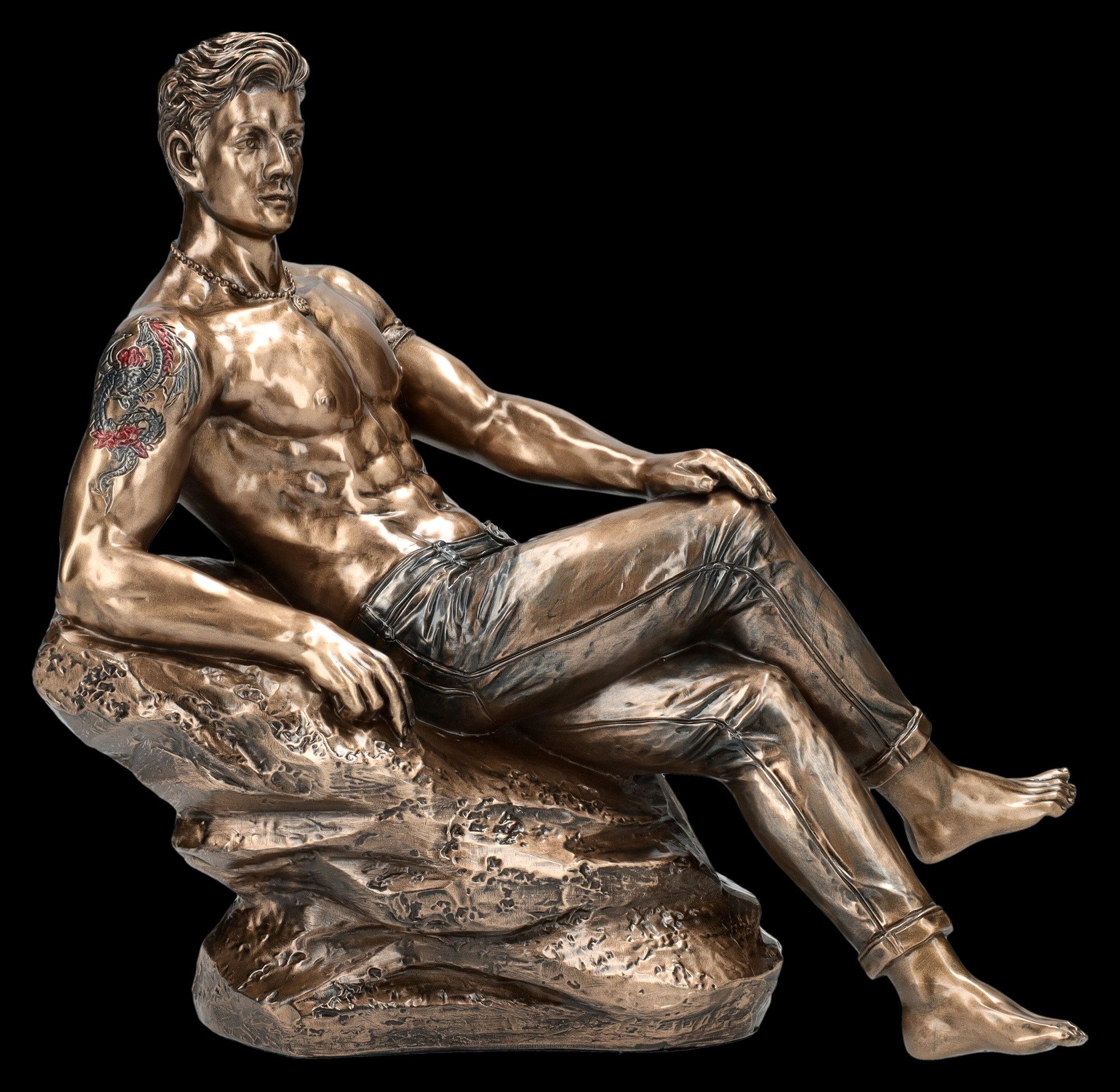 Figuren Shop GmbH Dekofigur Bronzierte Akt Figur – Tattoo Mann Skulptur Deko 20 cm Dekofigur Deko