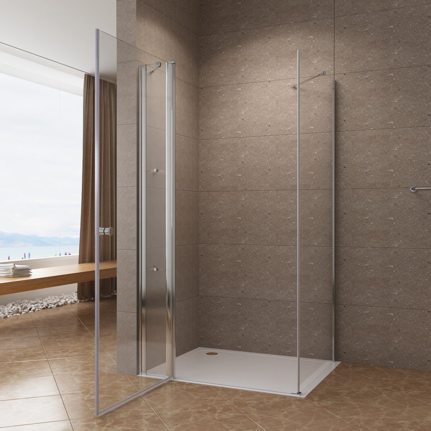 AQUABATOS Eckdusche Duschkabine Eckeinstieg Drehtür Duschtür an Festteil mi günstig online kaufen