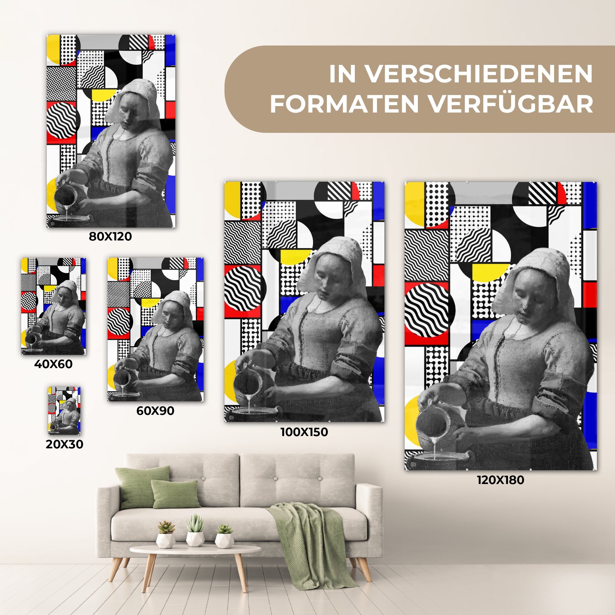 Acrylglasbild - - Mondrian Collage (1 Glas Bilder MuchoWow Milchmädchen, Foto Glas - Wanddekoration - Glasbilder Wandbild auf St), auf -