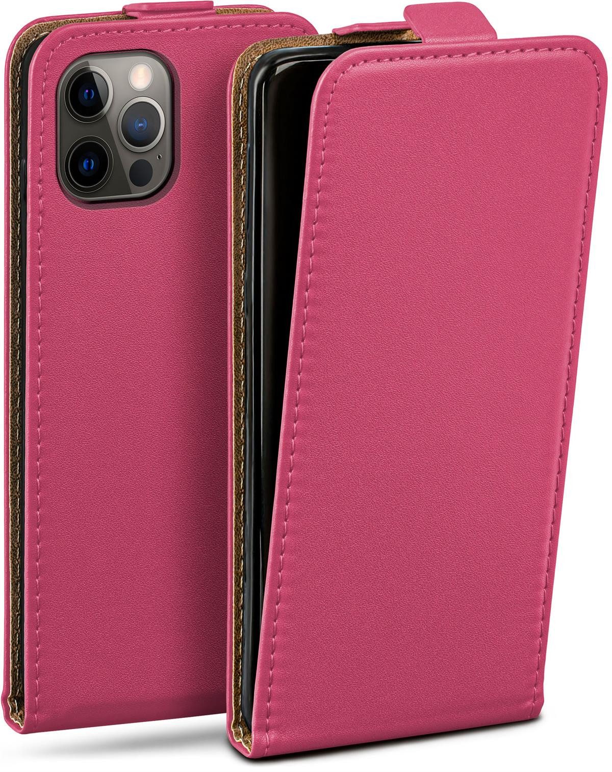 moex Handyhülle für iPhone 12 Pro Max Hülle Klappbar Flip Case Pink 6,7 Zoll, 360 Grad Schutz Handytasche Leder Optik PU Lederhülle Cover Klapphülle