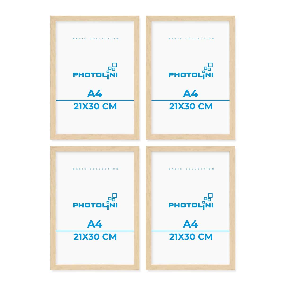 PHOTOLINI Bilderrahmen 4er Set 21x30 cm / DIN A4 Modern Schmal mit Acrylglas