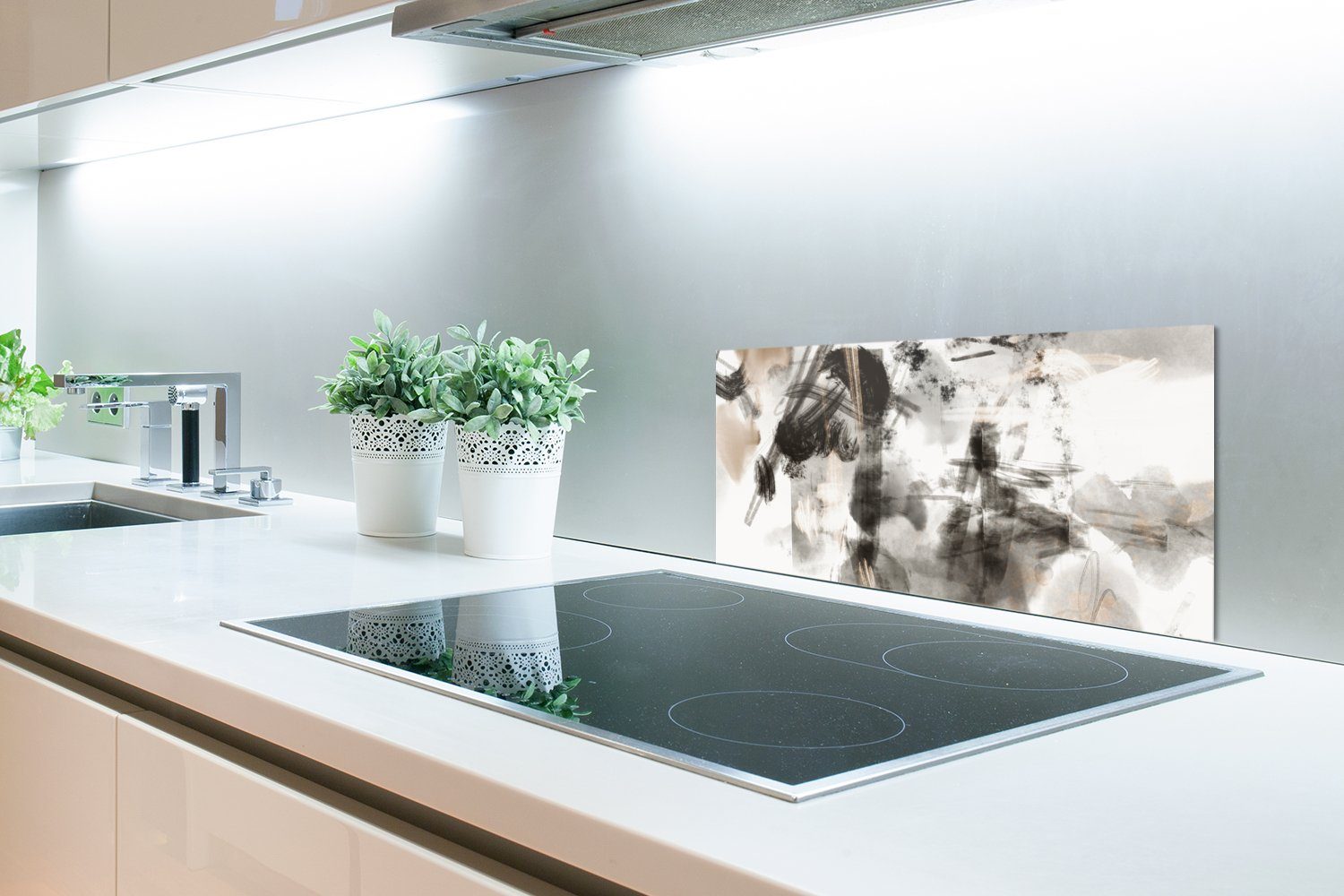 Schmutzflecken Küchen Schwarz Weiß für Farbe und Küchenrückwand 60x30 gegen Fett (1-tlg), - und MuchoWow - cm, - Malerei Kunst, Wandschutz,