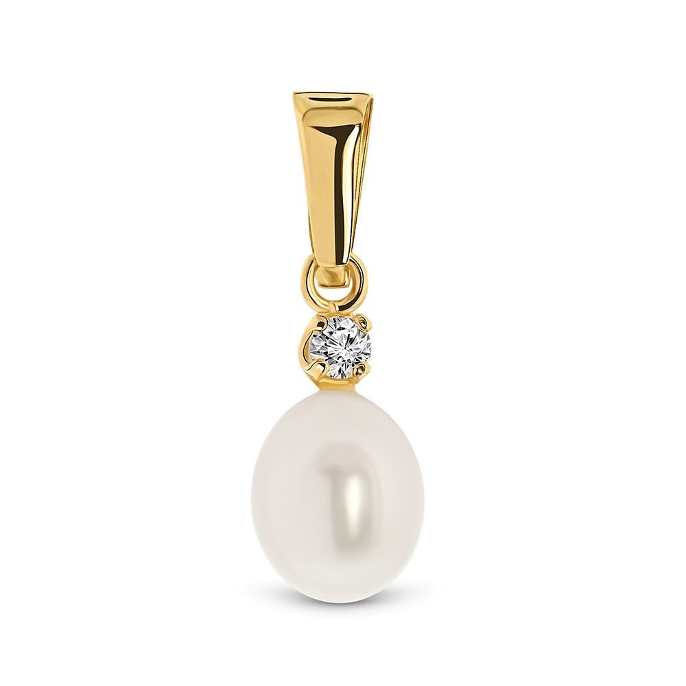 Miore Perlenanhänger MA4049P für Damen aus 14K (585) Gelbgold mit Zirkonia 0,125 ct, Anhänger ca. 7,4 x 21 mm