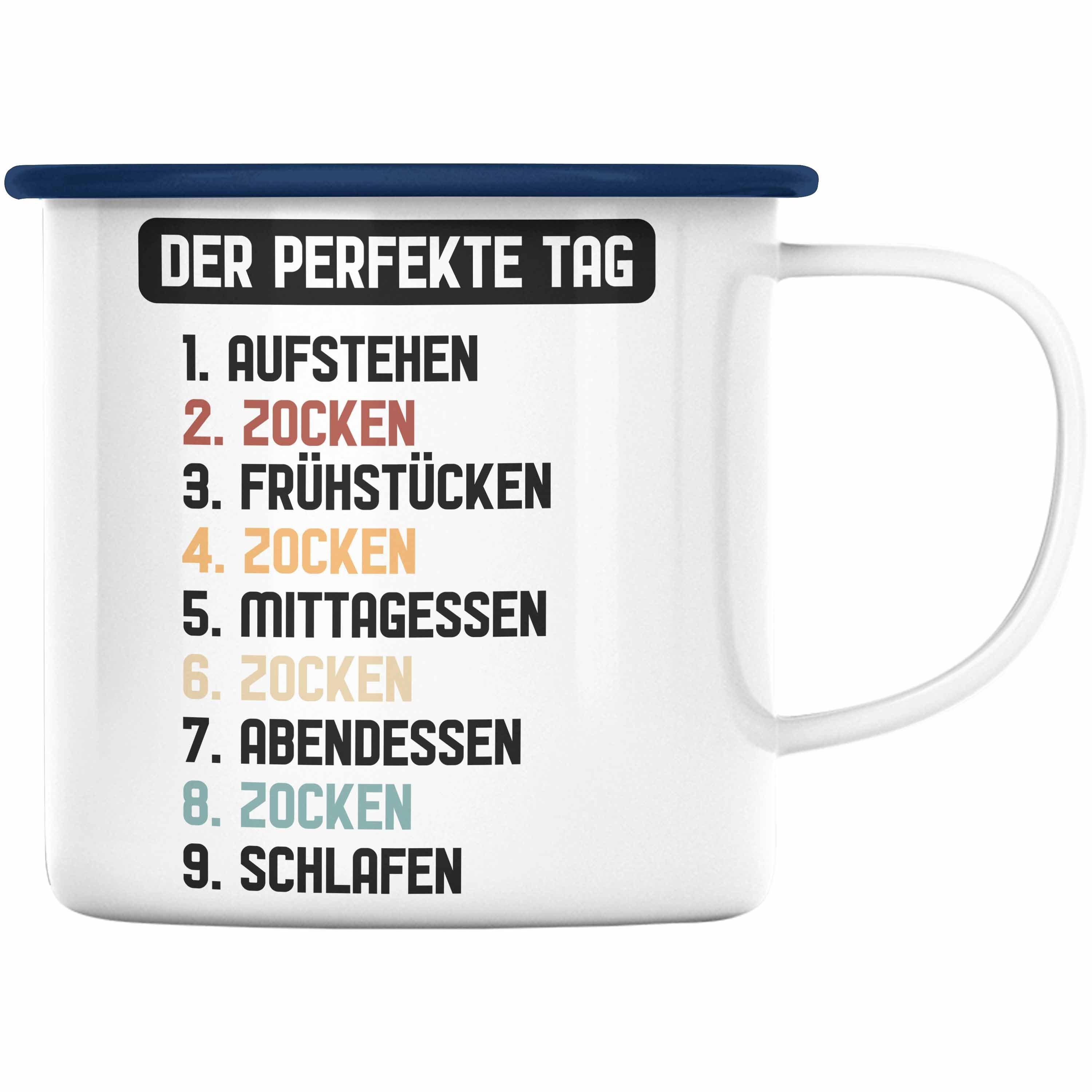 Trendation Thermotasse Trendation - Gamer Emaille Tasse Geschenk Jungen Zocker Mitbringsel Männer Emaille Tassen Zocken Gaming Geschenkideen PC Kinder Zubehör Spruch Lustig Jungs Blau