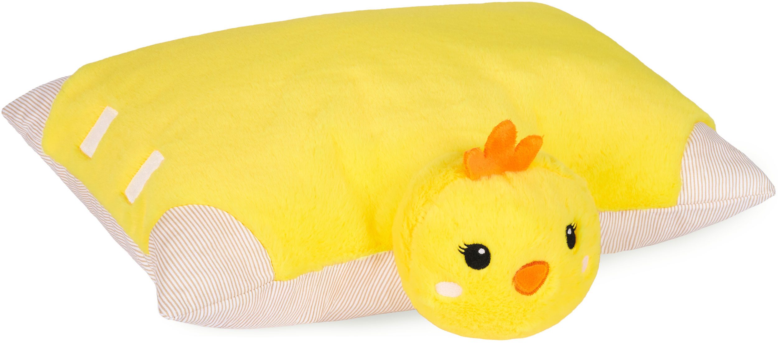 BRUBAKER Kuscheltier Kuscheltierkissen Küken Gelb - 2 in 1 Plüschtier und Kissen (Kuschelkissen - Niedliches Tier Reisekissen, 1-St., 40 x 30 cm), aufklappbares Kinder Plüschkissen mit Klettverschluss