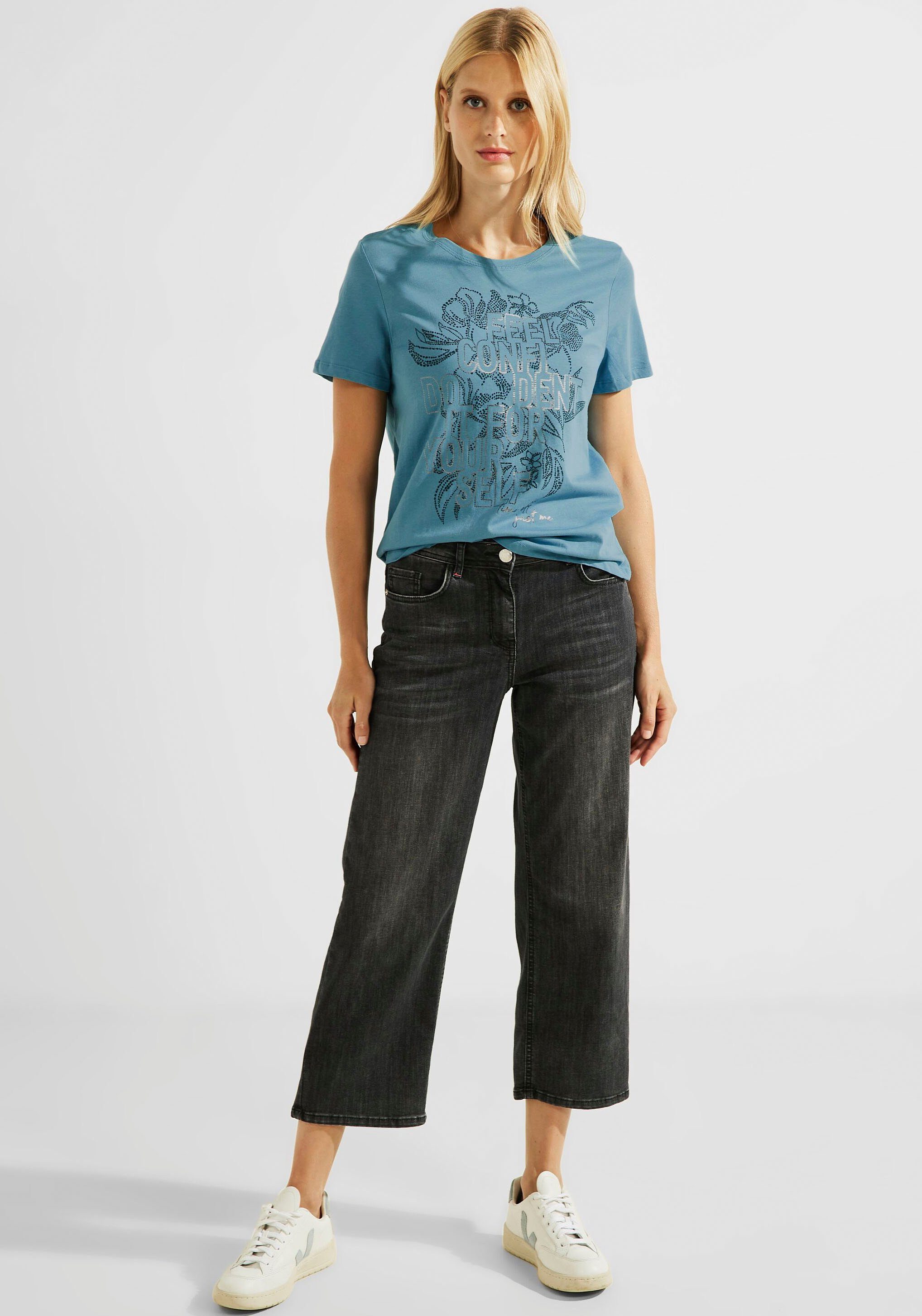 Cecil T-Shirt mit Steinchendetails adriatic blue