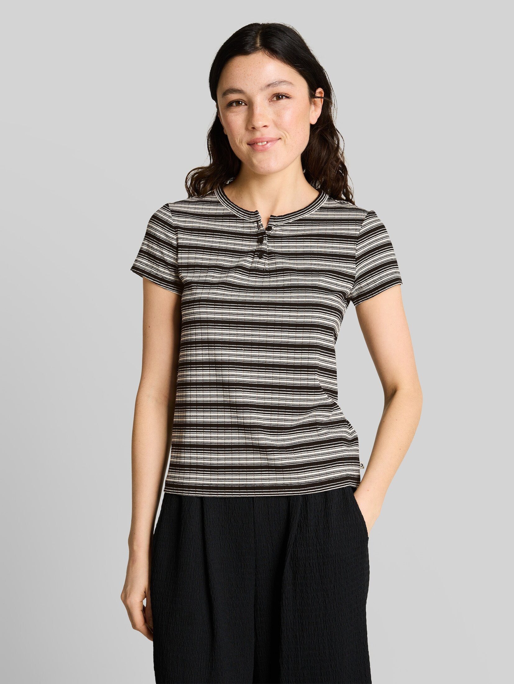 TOM TAILOR Denim T-Shirt T-Shirt Henley T-Shirt mit Streifenmuster