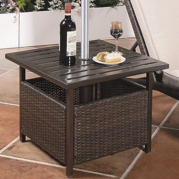 COSTWAY Gartentisch, Rattan, mit Schirmloch, 55, 5 x 55, 5 x 46cm