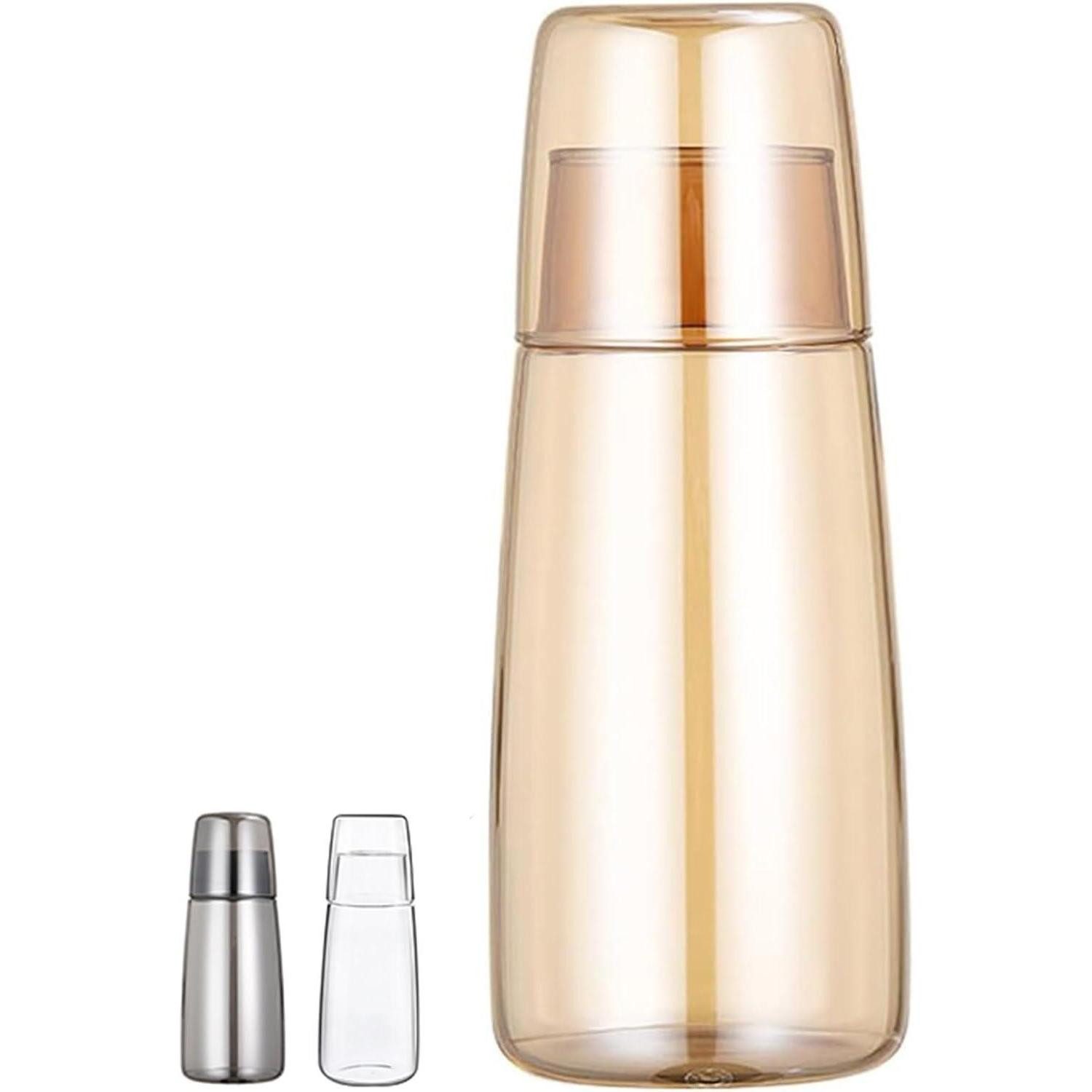 LuxusKollektion Wasserkaraffe Wasserkaraffe Nachttisch Set Becher Glas Mundwasser Deckel Gold