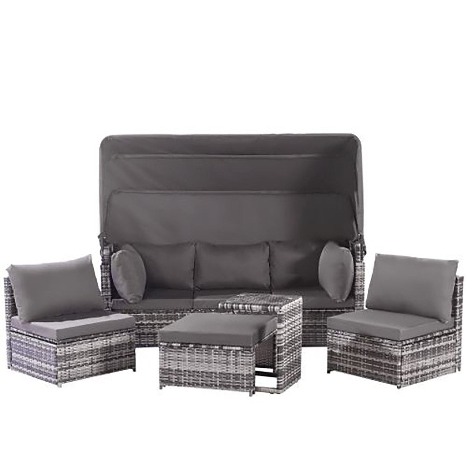 Sweiko Gartenlounge-Set Rattan Sonneninsel Sitzgruppe, Sofa mit Sonnendach, (Outdoor Gartenmöbel, Hocker, Sesseln und Tisch), Loungemöbel Balkon und Garten, Grau
