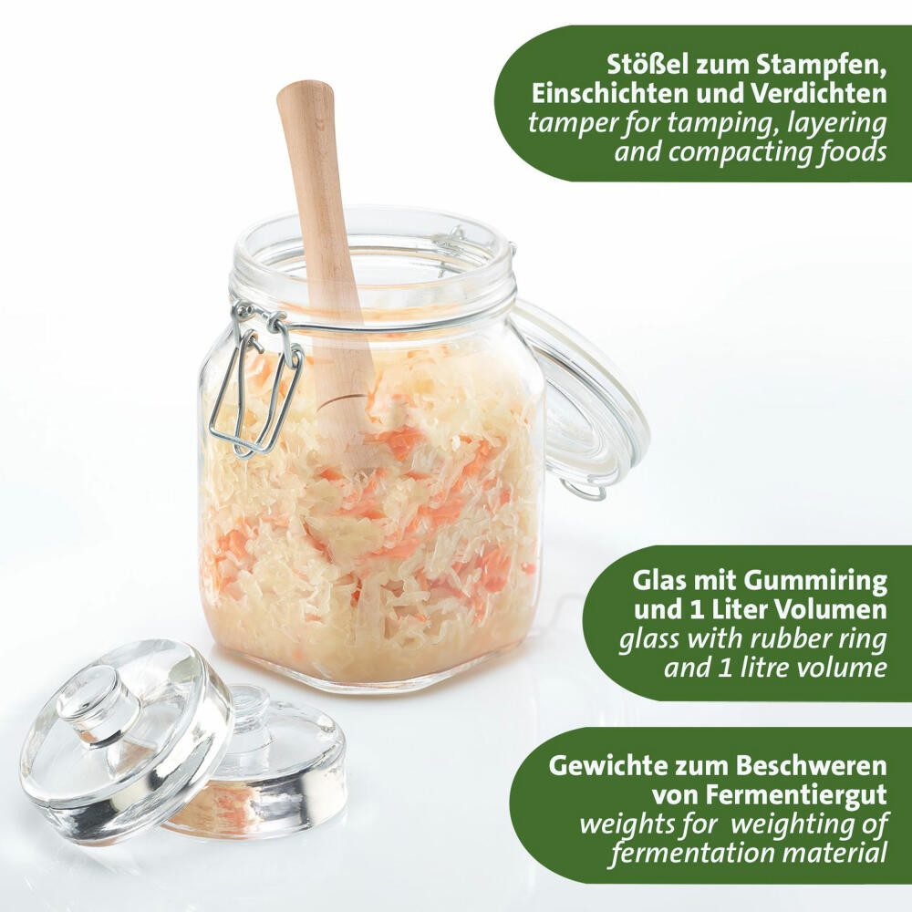 WESTMARK Fermentationsglas Fermentier-Set 6 tlg., Stahl, Glas, Edelstahl, TPE, Buchenholz, (Starterset), Starterpaket