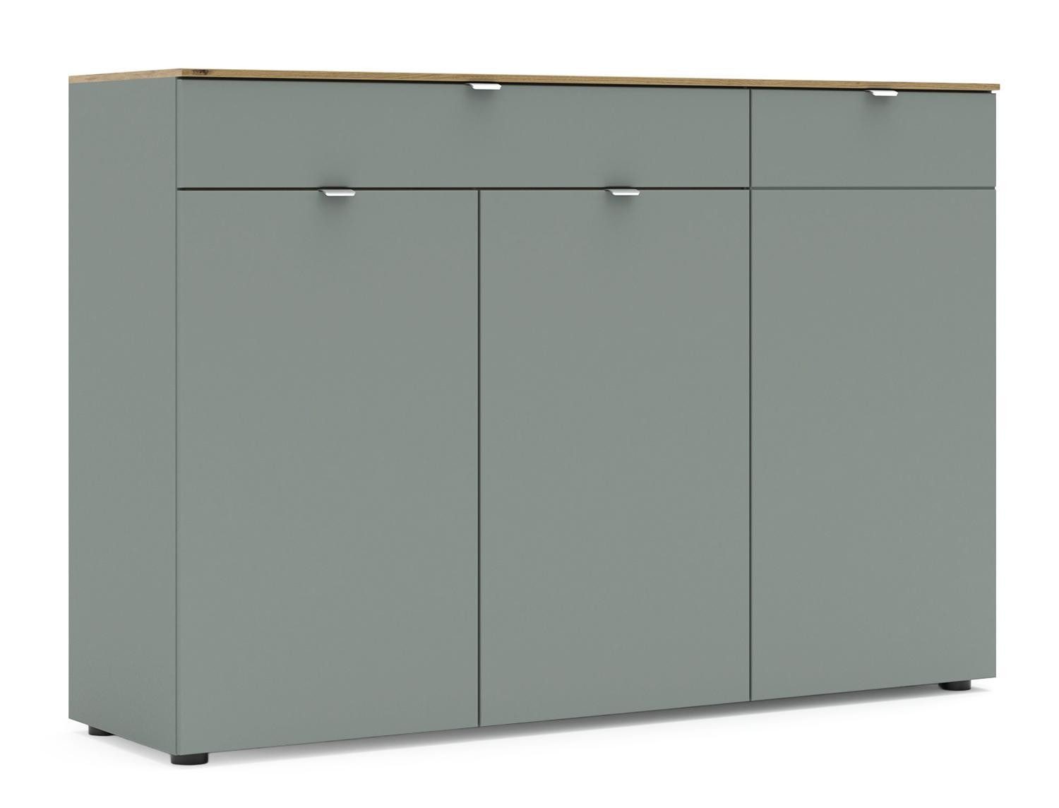 Innostyle Kommode BARI, Schilfgrün, Artisan Eiche Dekor, 3 Türen, 1 Schublade, B 150 x H 101 x T 41 cm