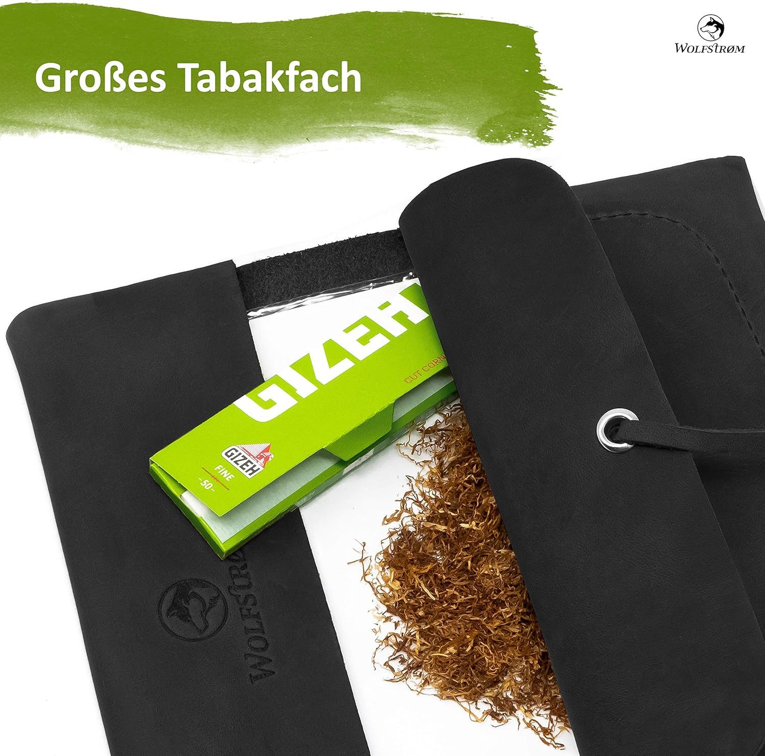 Wolfstrøm Tabakbeutel 'Bjørk' – Tabaktasche Leder – Dreher-Tasche mit Blättchen-/ Filterfach (Bjørk Set)
