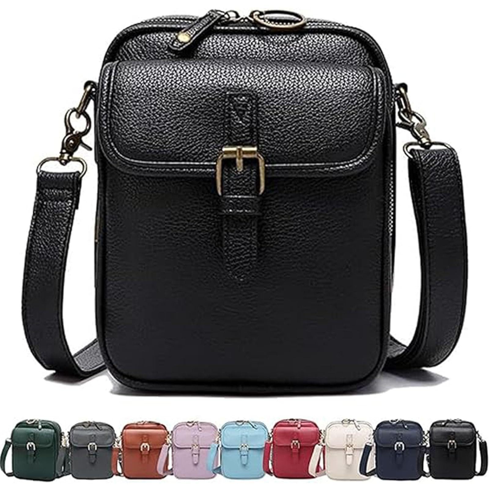 Oemmn Schultertasche Damen-Umhängetasche aus echtem Leder, geräumige Diebstahlschutz-Tasche, Schultertasche mit integrierten Kartenfächern