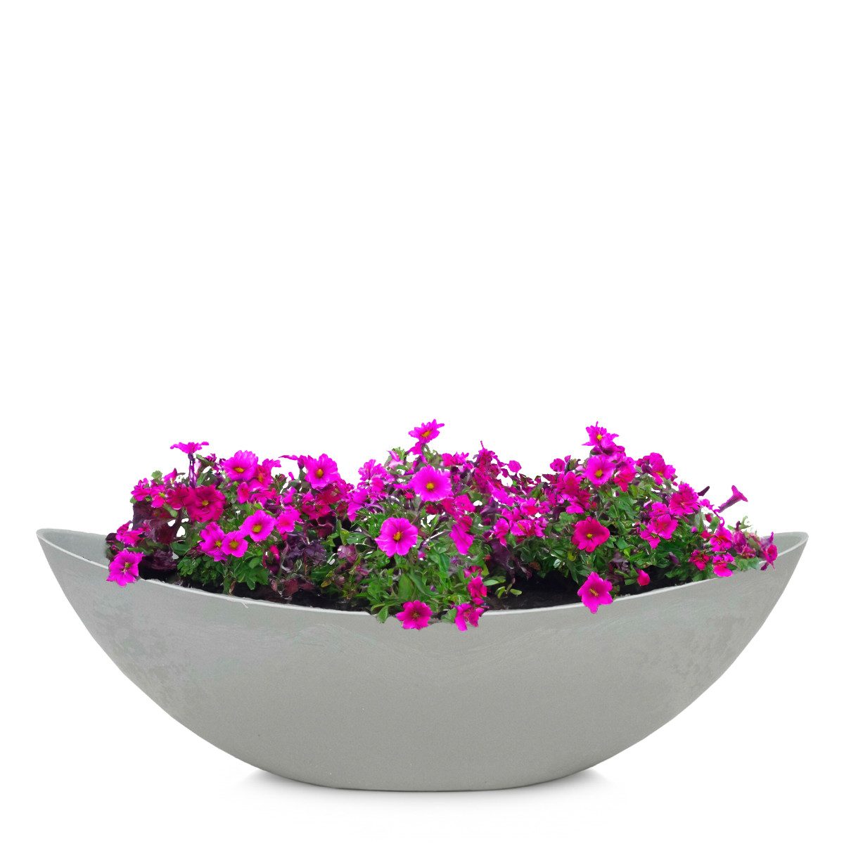 matches21 HOME & HOBBY Blumentopf Große ovale Pflanzschale Jardiniere 39 cm in Stein-Optik hell-grau (1 St), Outdoor Schiff Deko-Schale als Blumen-Schale Pflanz-Topf Grab-Schmuck