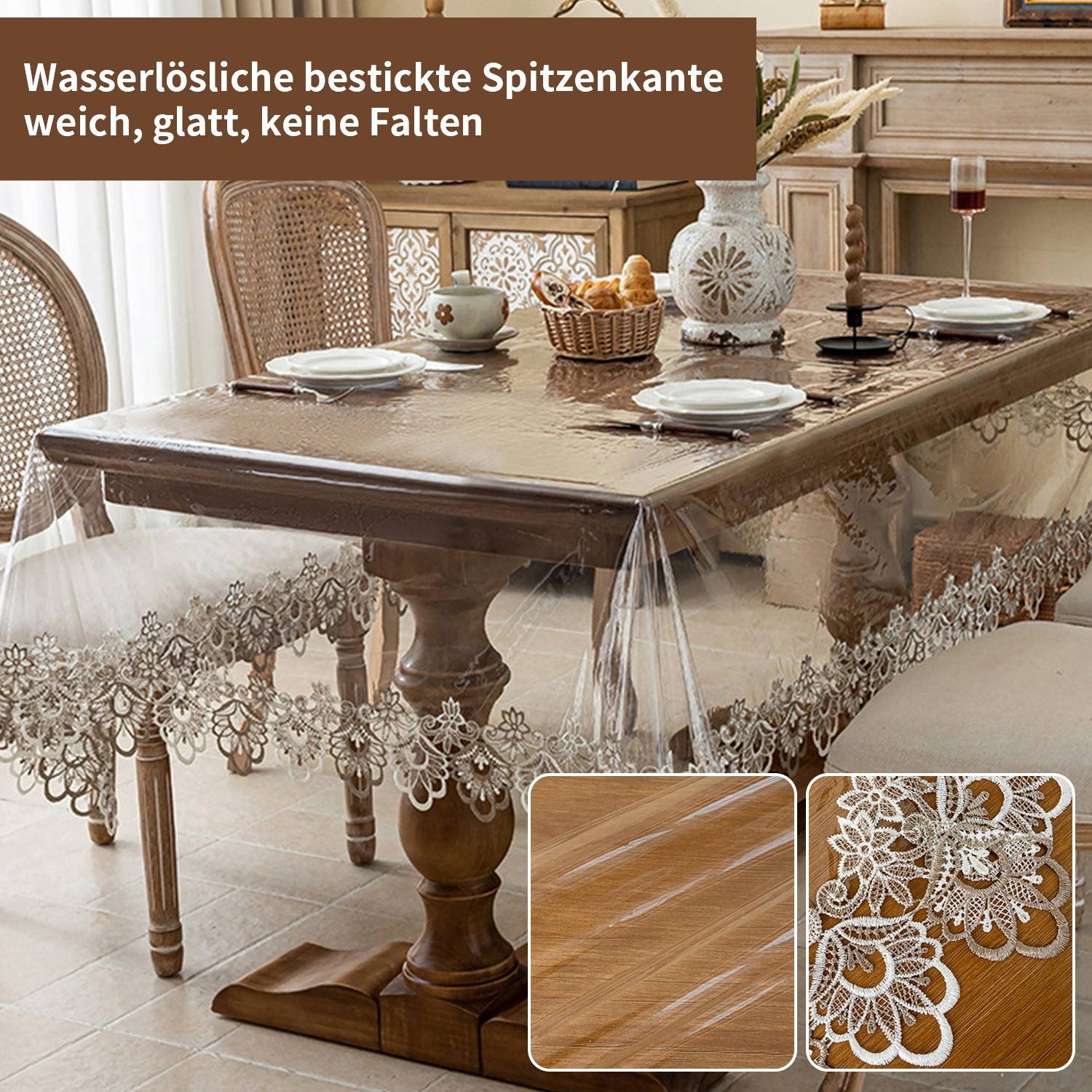 Refttenw Tischdecke Wasserdichte Tischdecke,Spitze Transparente Tischabdeckung,Ölbeständig