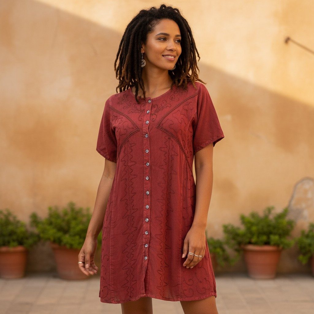 Guru-Shop Midikleid Besticktes indisches Boho Minikleid, Hippie.. alternati günstig online kaufen