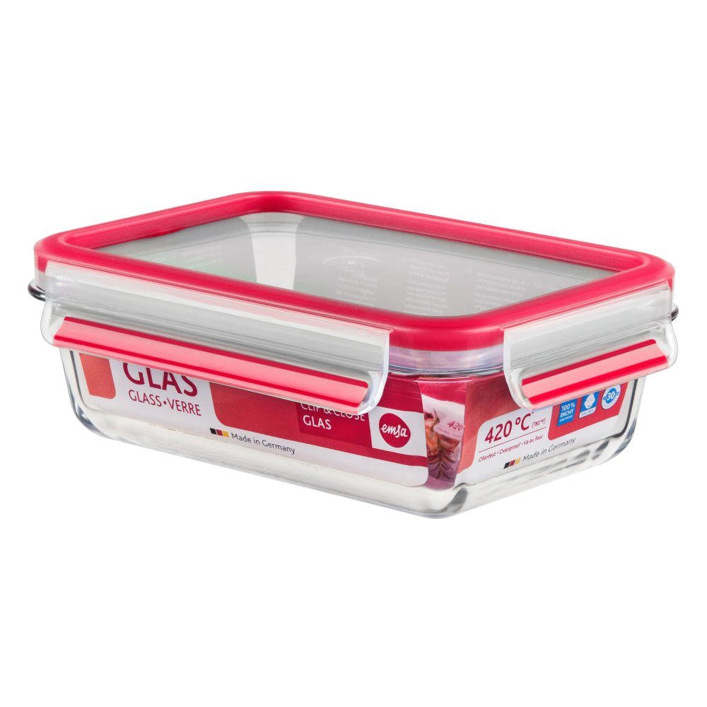 Emsa Frischhaltedose Clip & Close Glas Rot 700 ml, Kunststoff, (1-tlg)
