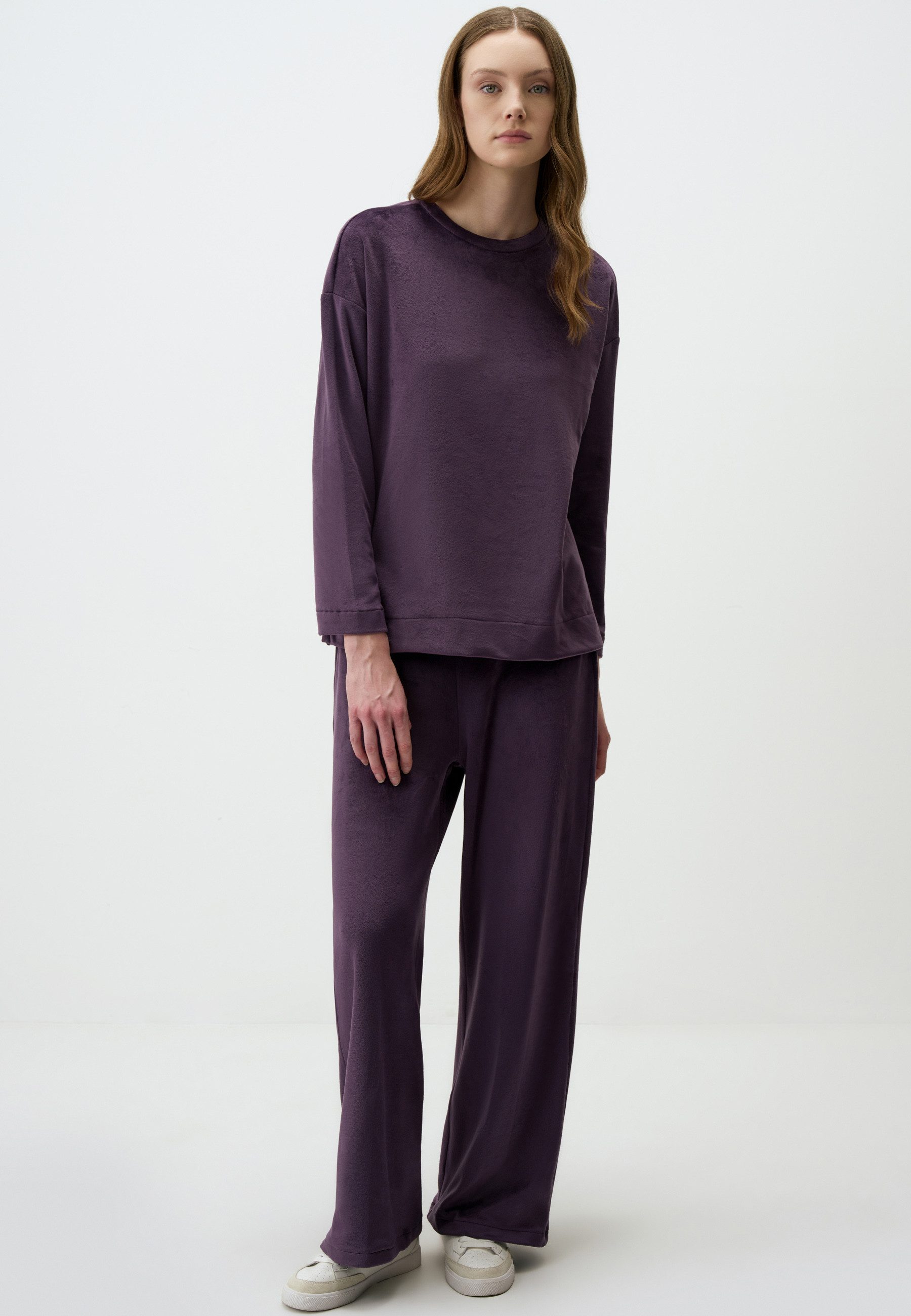 Strickhose Weite Hose Aus Strickfleece Mit Hoher Taille Und Entspannter Passform