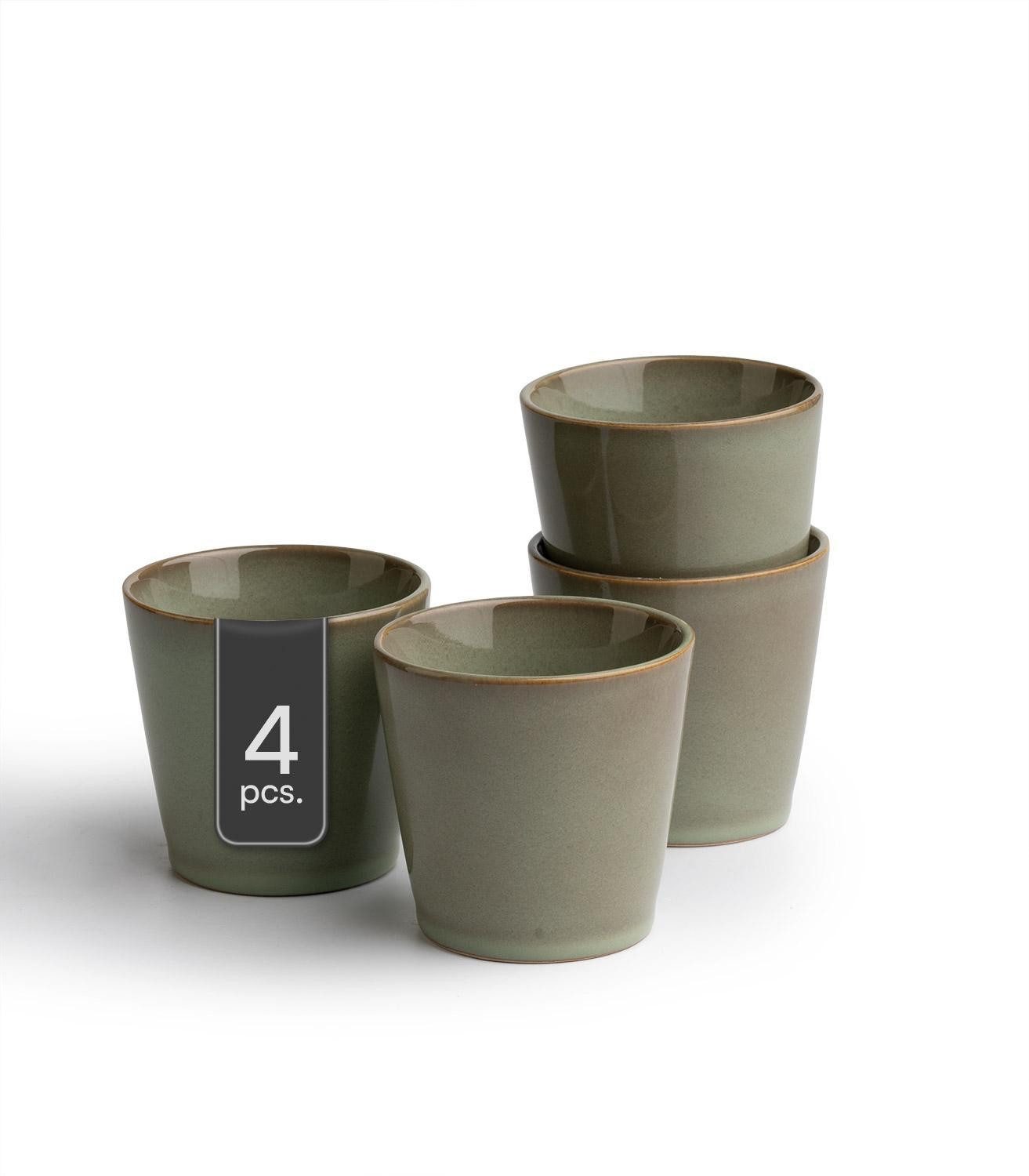 HIT Trading Кружки Чашки PASTI, 200 ml, Mintgrün, Braun, Steingut, mit Reaktivglasur, spülmaschinengeeignet