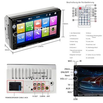 Hikity 7" Doppel 2 DIN Autoradio Stereo Bluetooth FM USB AUX MP5 MP3 Player Autoradio (Touchscreen Multimedia Player, USB, AUX, FM, TF, SD, Mirror Link+ Rückfahrkamera)