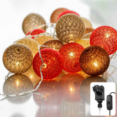 COZY HOME LED-Lichterkette Cotton Balls - Strombetrieben, 20 LED I 6m I Warmweiße LED-Cotton Ball I Hausbett Bunt Deko