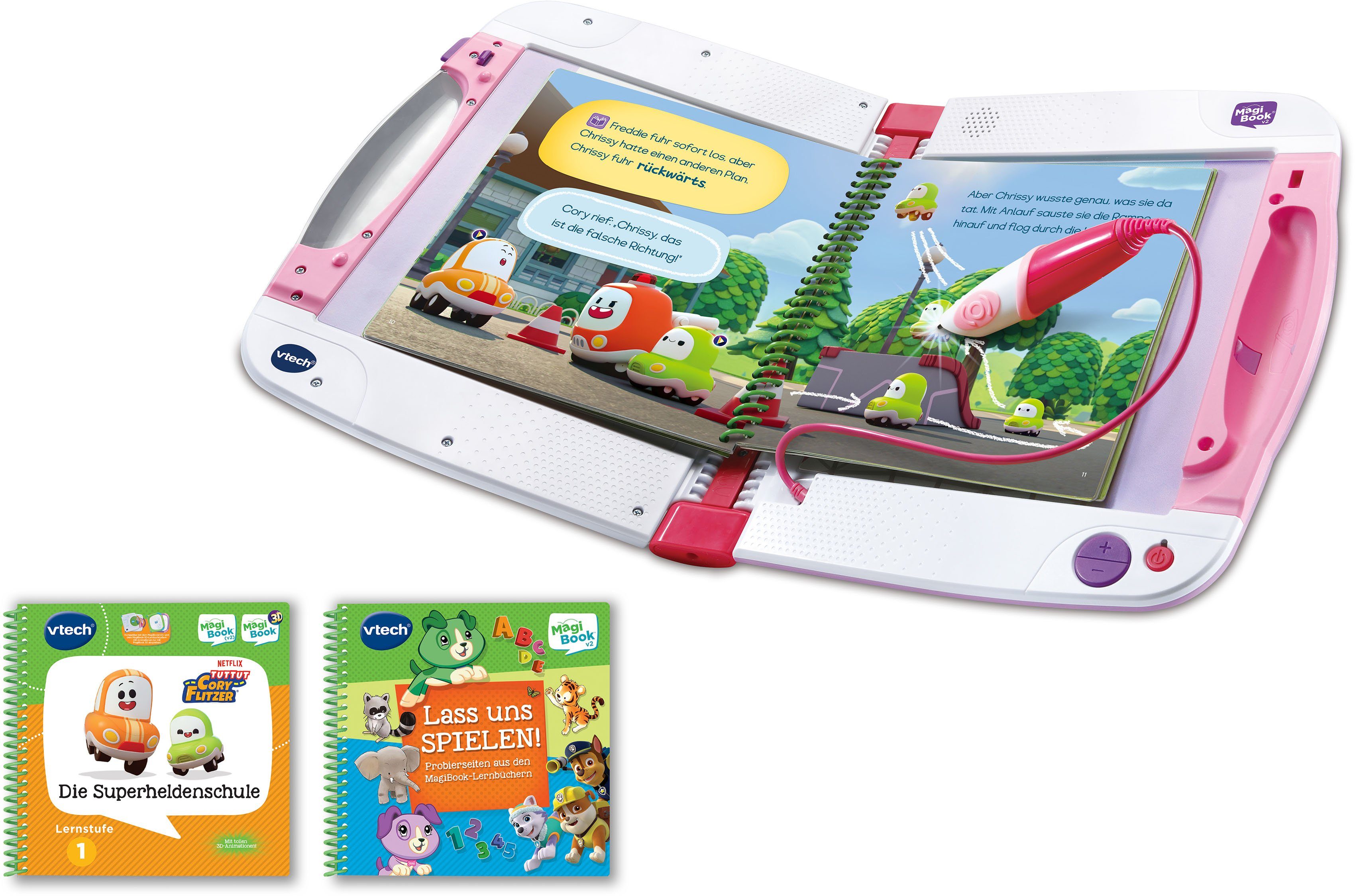 Vtech® Kindercomputer MagiBook v2, pink, 2 mit Interaktives Lernbuchsystem, Lernbüchern