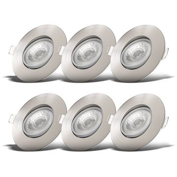 B.K.Licht LED Einbaustrahler SET 6x Einbauleuchten 90mm dimmbar ultra-flach schwenkbar - BKL1285, Dimmfunktion, LED fest integriert, Warmweiß, 6 Einbauspots Decke 5W 460Lm 3000K Deckenausschnitt Ø68mm Matt-Nickel