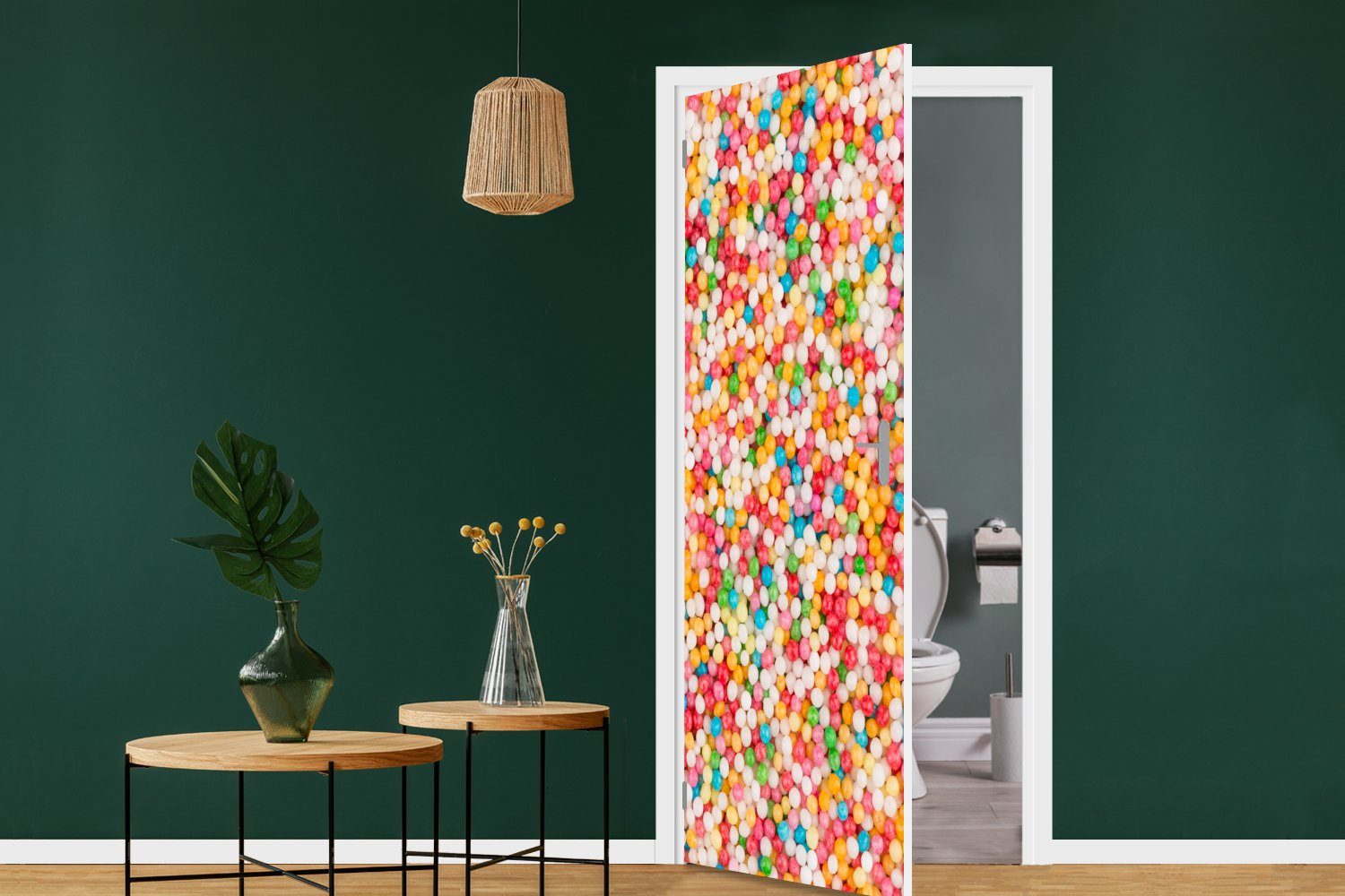 MuchoWow Türtapete Zuckerkugeln in bedruckt, Regenbogenfarben, für Tür, Fototapete (1 Türaufkleber, 75x205 Matt, St), cm