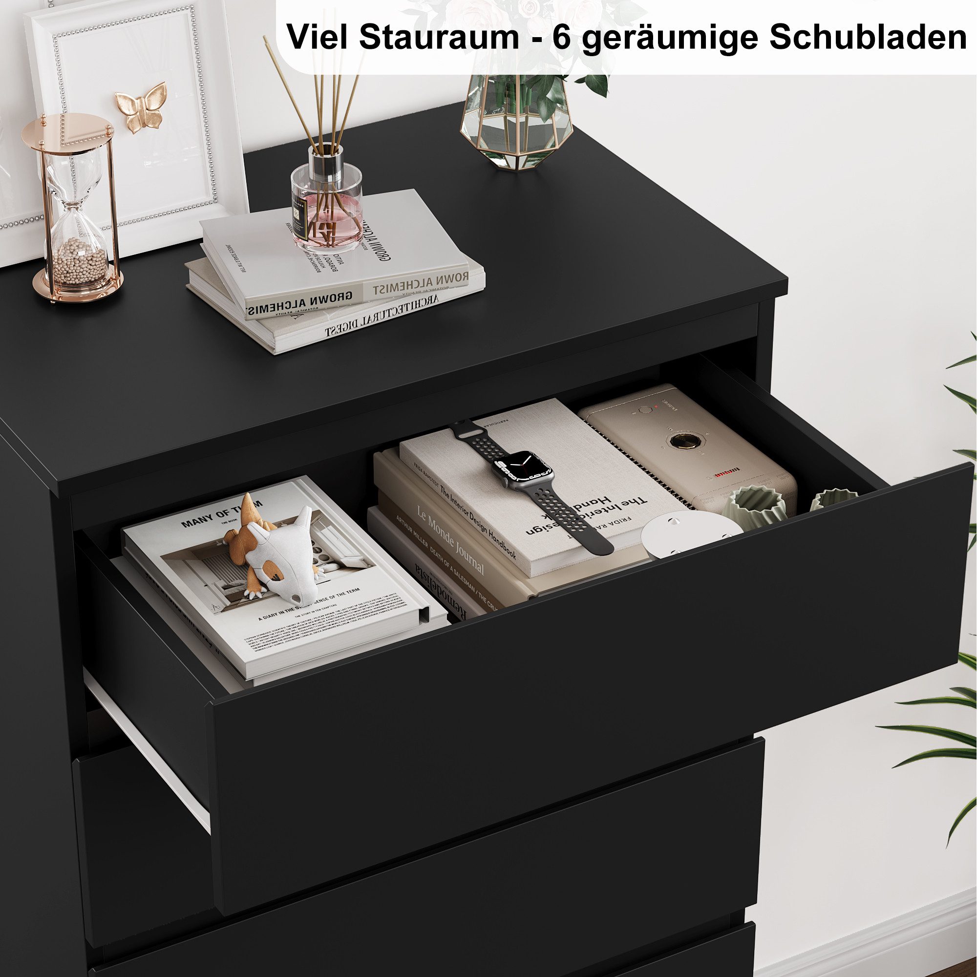 Homfa Kommode, Sideboard mit 6 Schubladen, Schubladenschrank holz, 60x40x119cm
