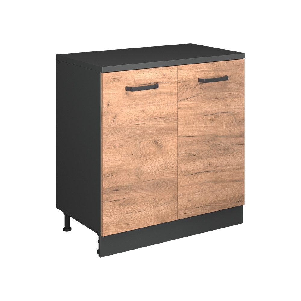 Vicco Kommode Rion, Goldkraft Eiche/Anthrazit, 80 x 46 cm ohne Schräge mit 2 Türen