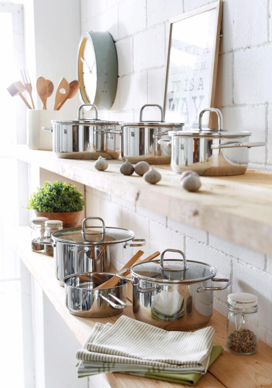 WMF Topf-Set Inspiration Induktion, Kochtopf Set mit Glasdeckel, Cromargan® Edelstahl Rostfrei 18/10 (Set, 11-tlg., 2x Bratentopf Ø 16/20cm, 3x Fleischtopf Ø 16/20/24cm, Stieltopf Ø 16cm), für alle Herdarten geeignet, unbeschichtet