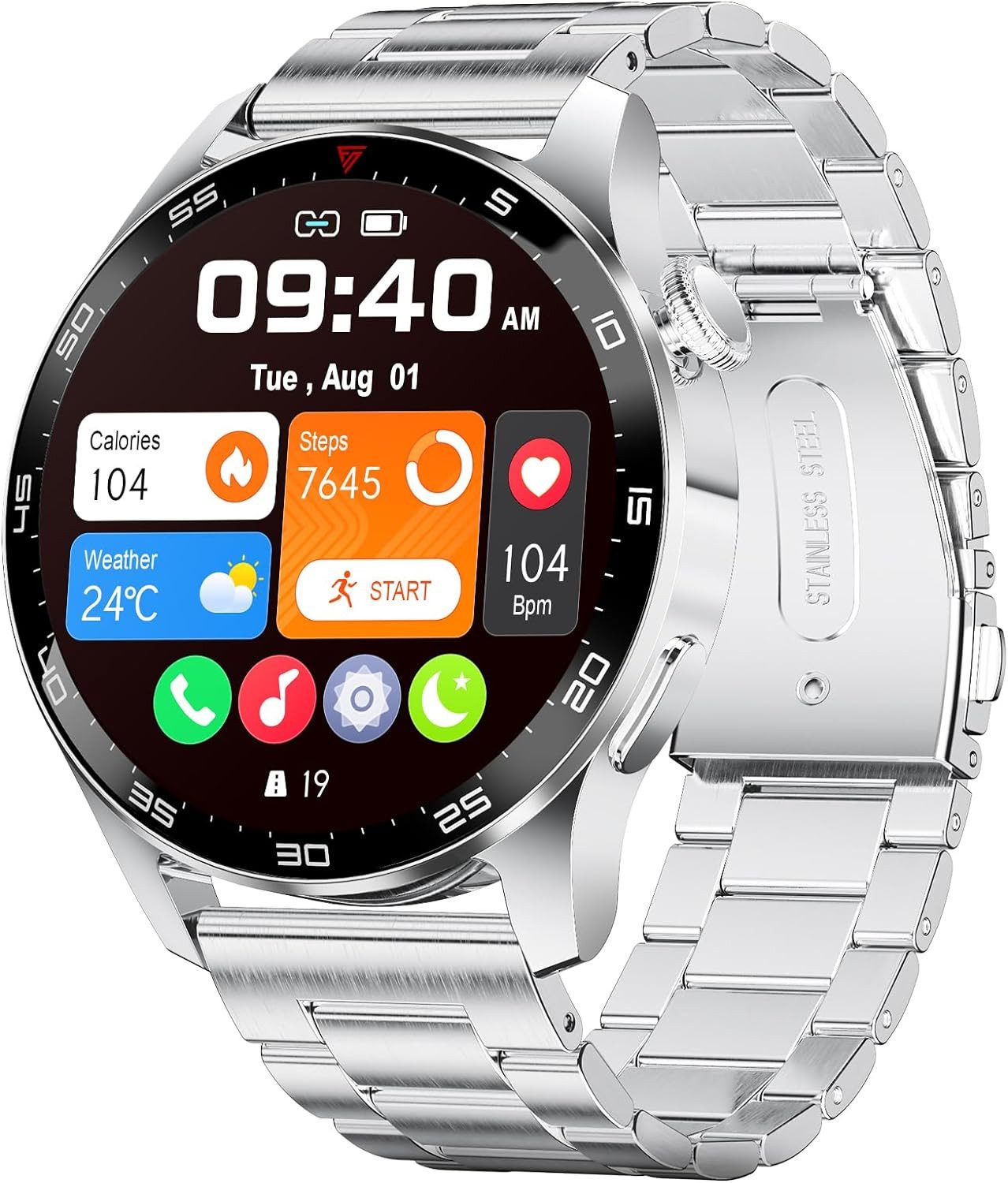 Lige 2024 Fur Herren Bluetooth Anrufe Smartwatch (1.43 Zoll, Android / iOS), Mit Blutdruckmessung 100+Sportmodi/5ATM, 400mAh Militärs