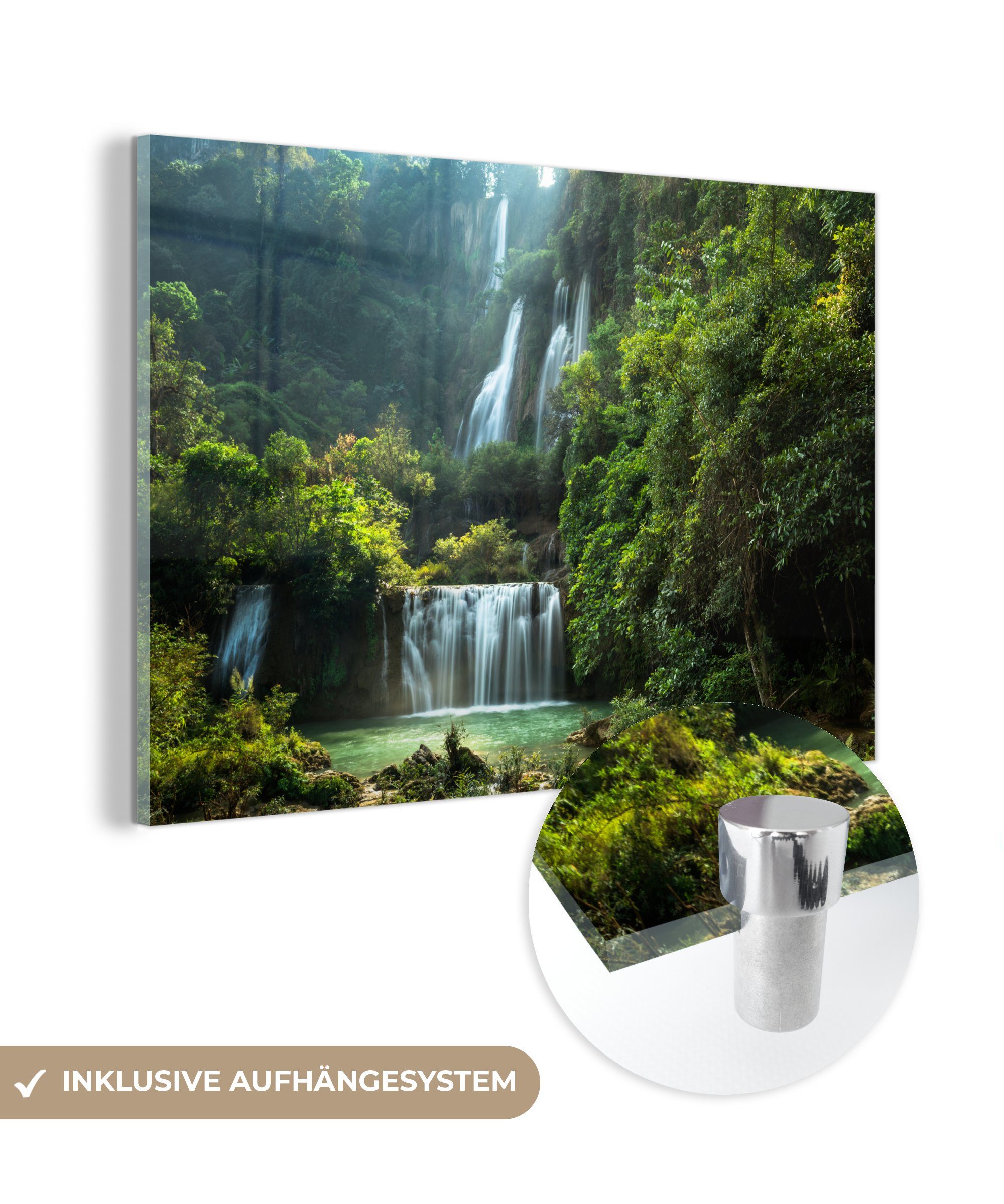MuchoWow Acrylglasbild Wasserfall - Thailand - Dschungel, (1 St), Acrylglasbilder Wohnzimmer & Schlafzimmer