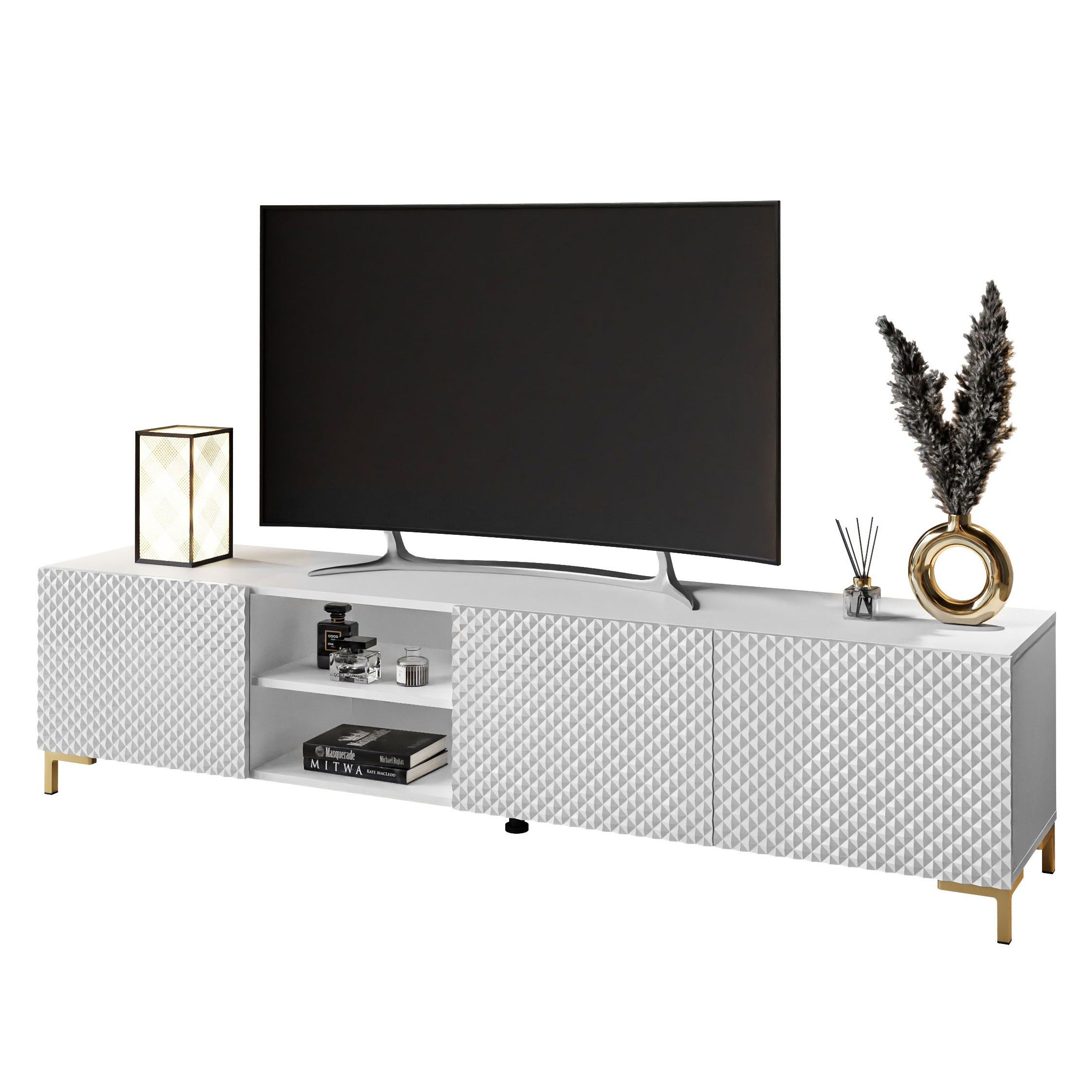ALLHOUSE24 TV-Schrank PALERMO 195 cm gefräste Front Unterschrank Lowboard Glanz BERLIN (1x TV Schrank) Breite 195 cm