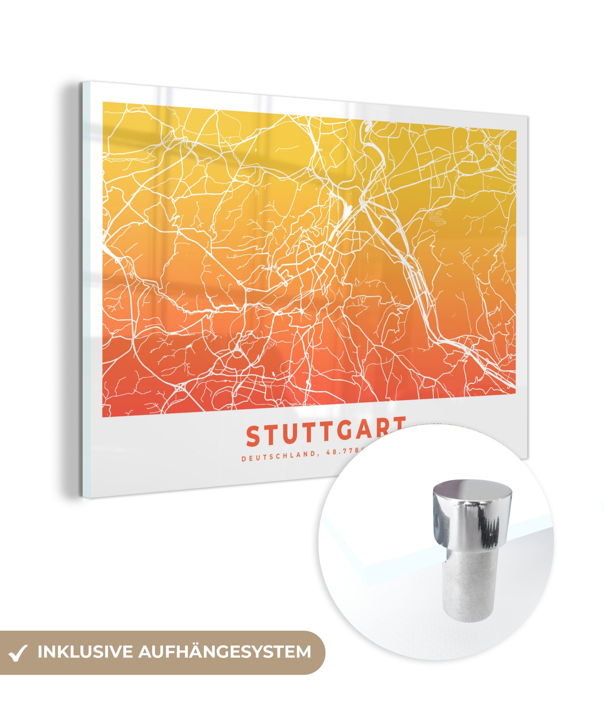 MuchoWow Acrylglasbild Stuttgart - Deutschland - Karte, (1 St), Acrylglasbilder Wohnzimmer & Schlafzimmer