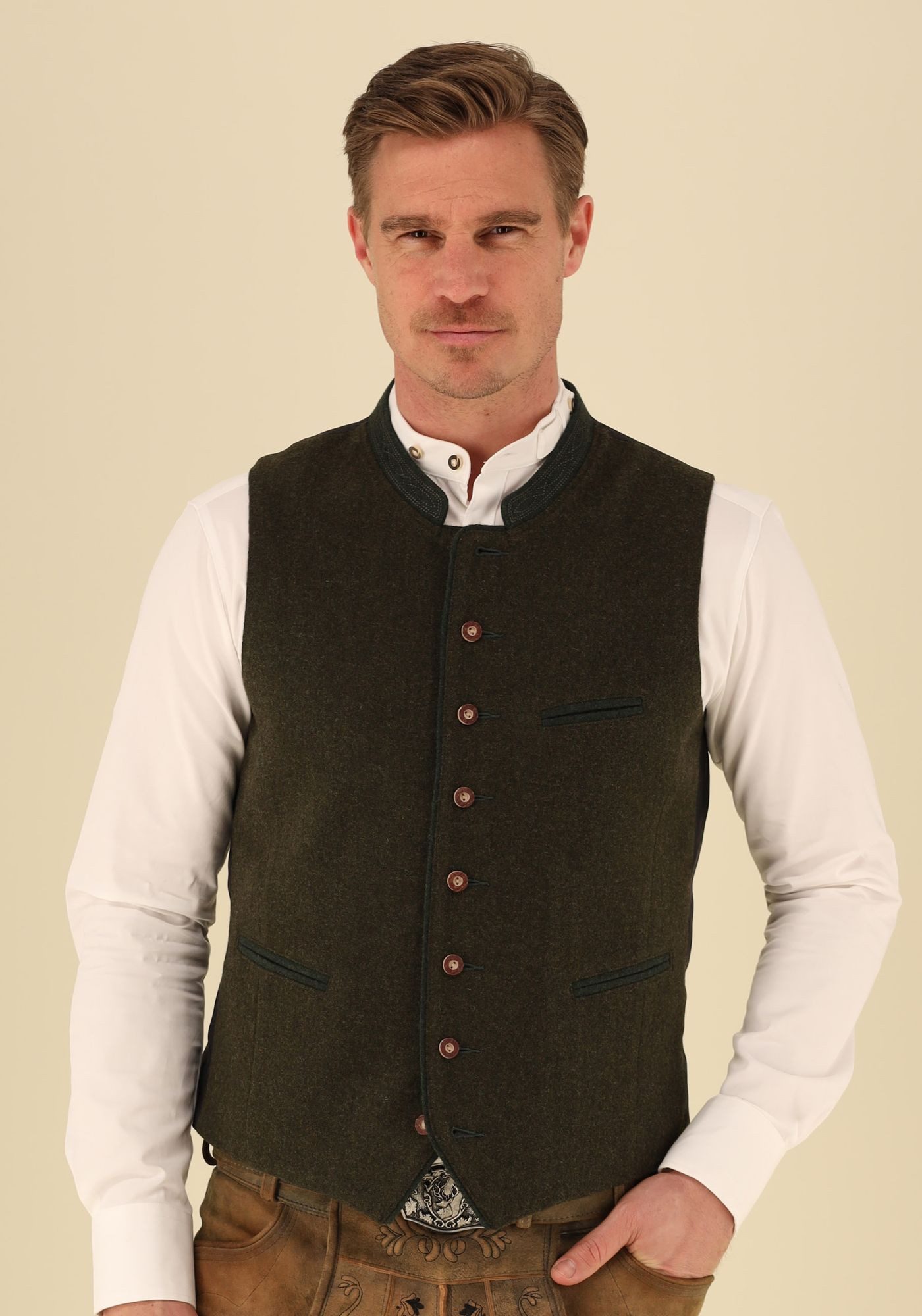OS Trachten Trachtenweste Thoyad Slim Fit, Stehkragen, Wolle – Bild 4 von 5