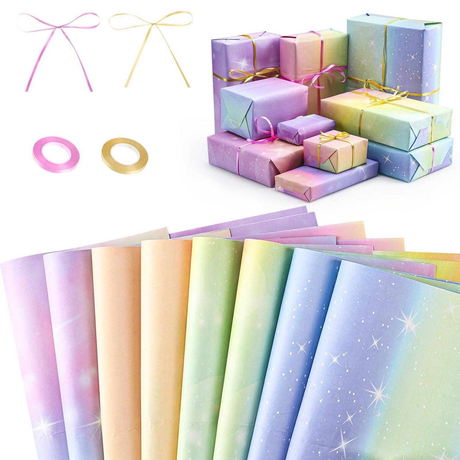 LuxusKollektion Geschenkpapier Geschenkpapier Set Regenbogen Farbverlauf 8 Blatt, (1St)