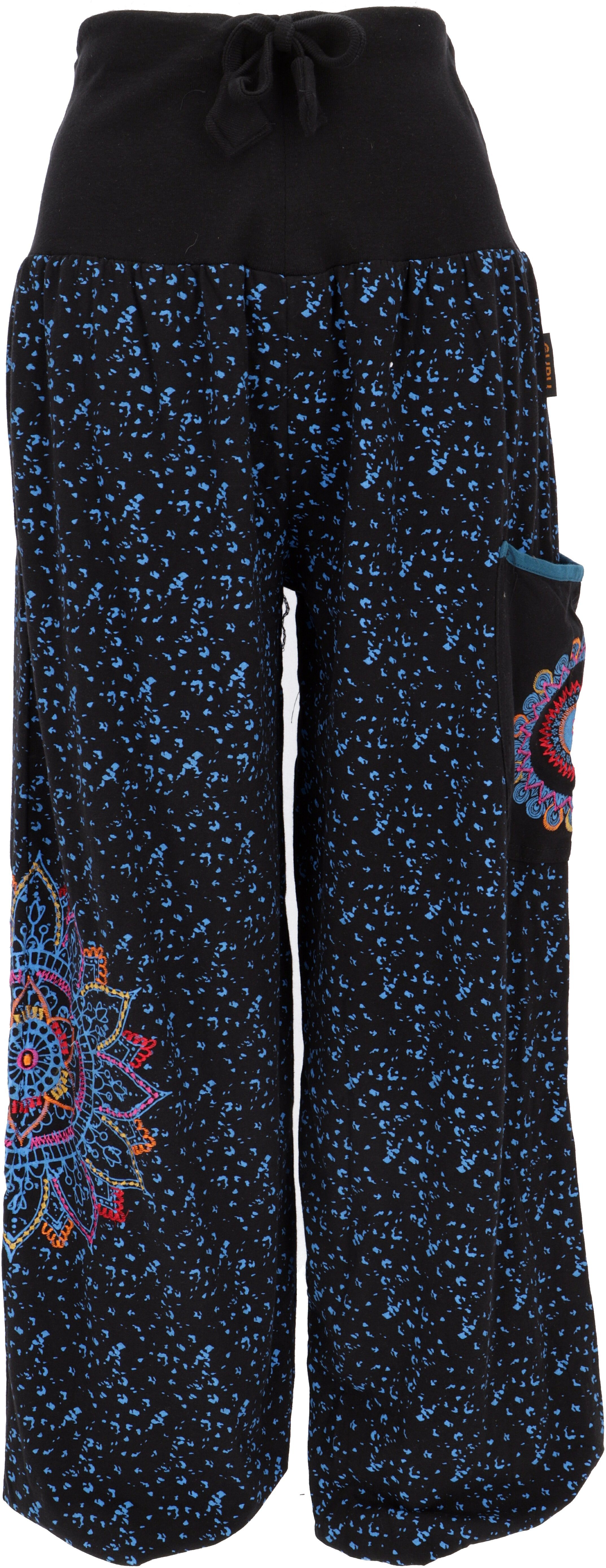 Guru-Shop Relaxhose Weite Pluderhose mit breitem Bund und.. Ethno Style, alternative Bekleidung schwarz/blau
